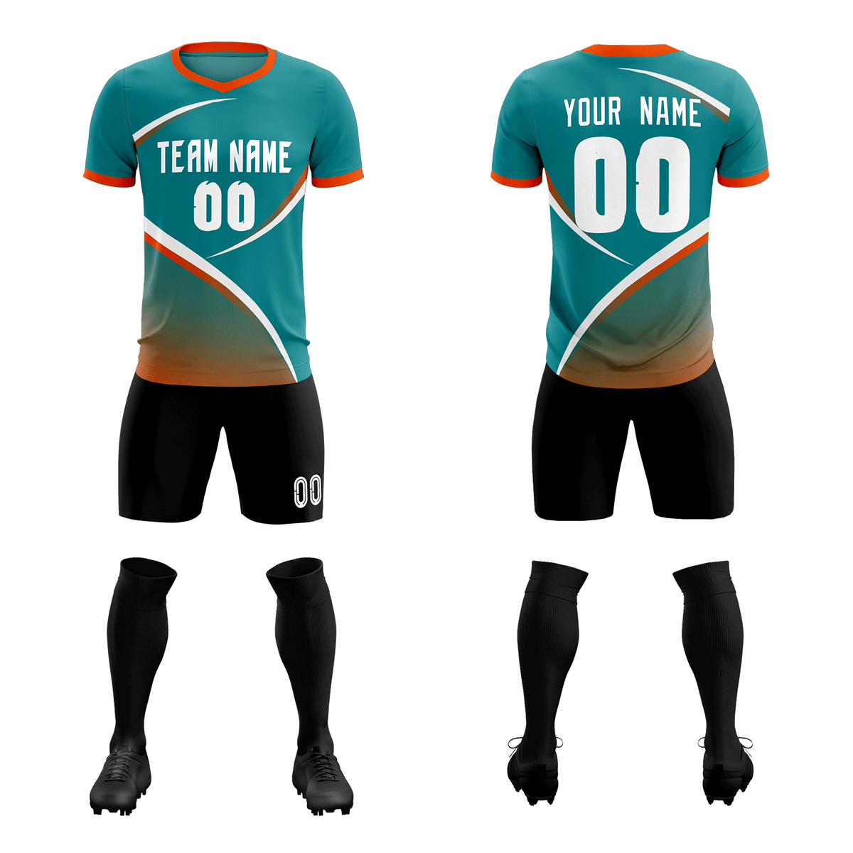 Custom Aqua Orange Color Block Training Uniform For Men Soccer Sets Jersey
