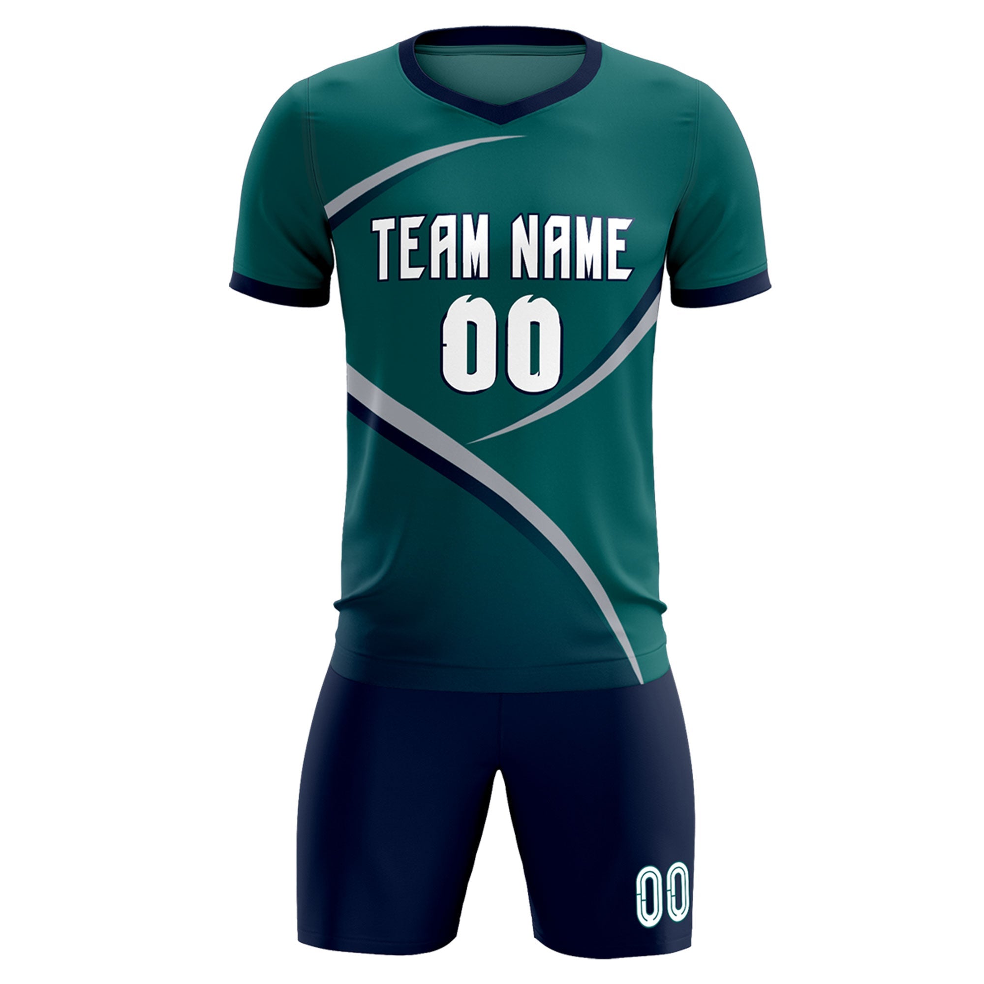 Custom Aqua Navy Color Block Training Uniform For Men Soccer Sets Jersey