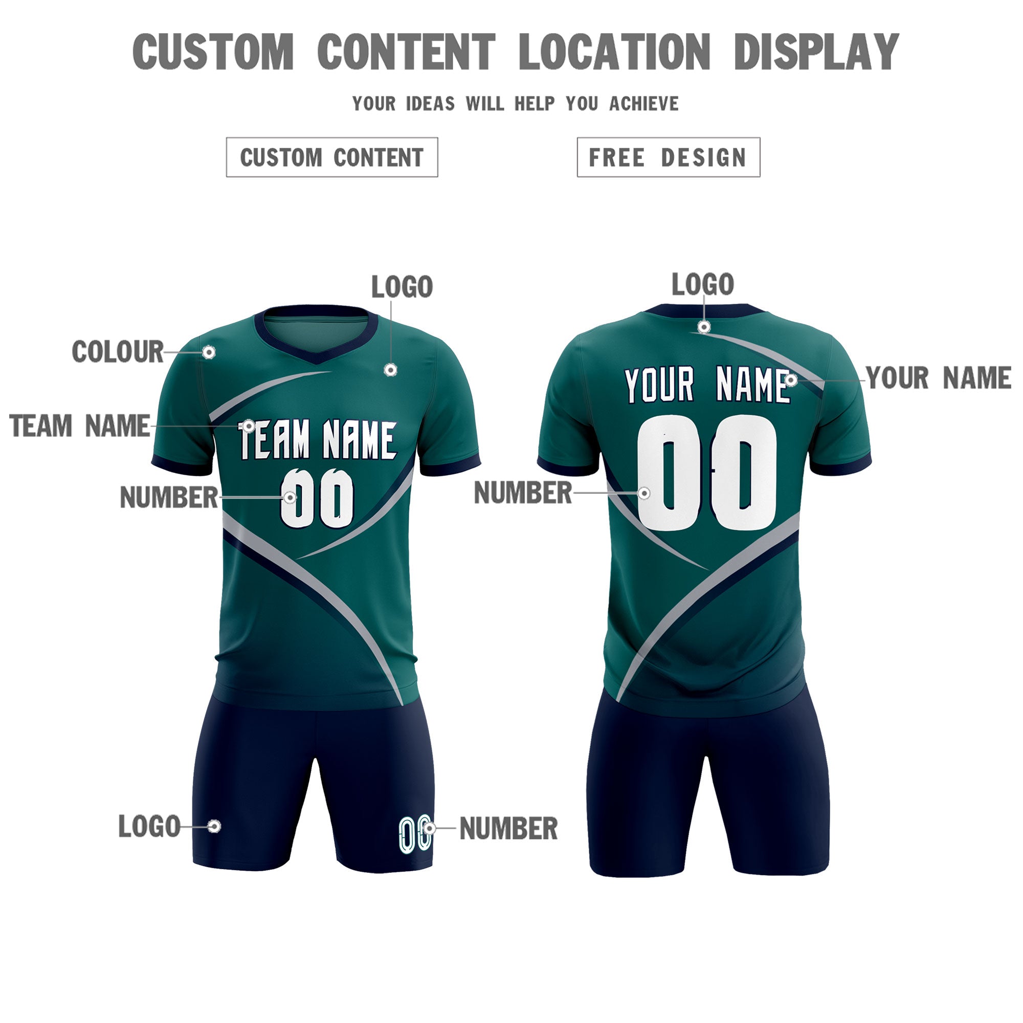 Custom Aqua Navy Color Block Training Uniform For Men Soccer Sets Jersey
