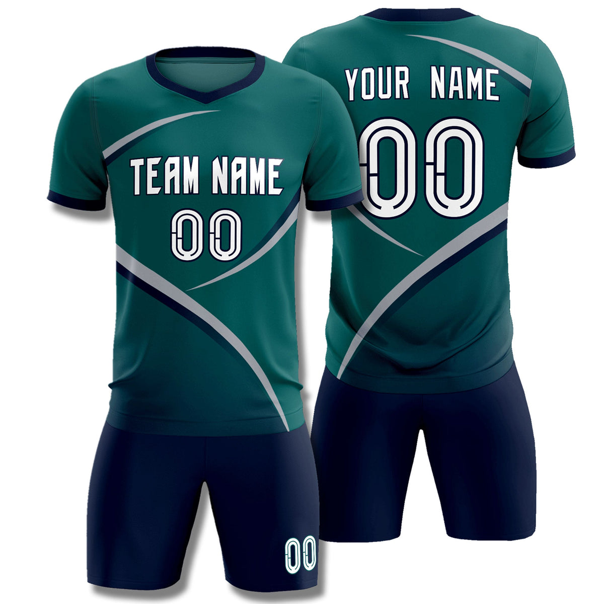 Custom Aqua Navy Color Block Training Uniform For Men Soccer Sets Jersey