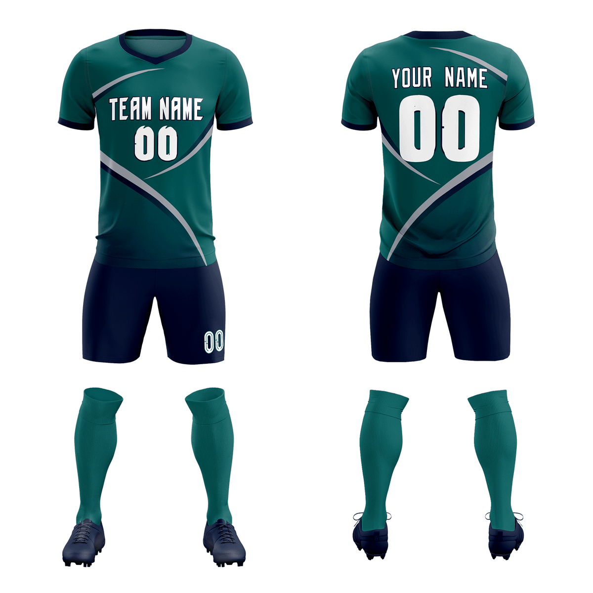 Custom Aqua Navy Color Block Training Uniform For Men Soccer Sets Jersey