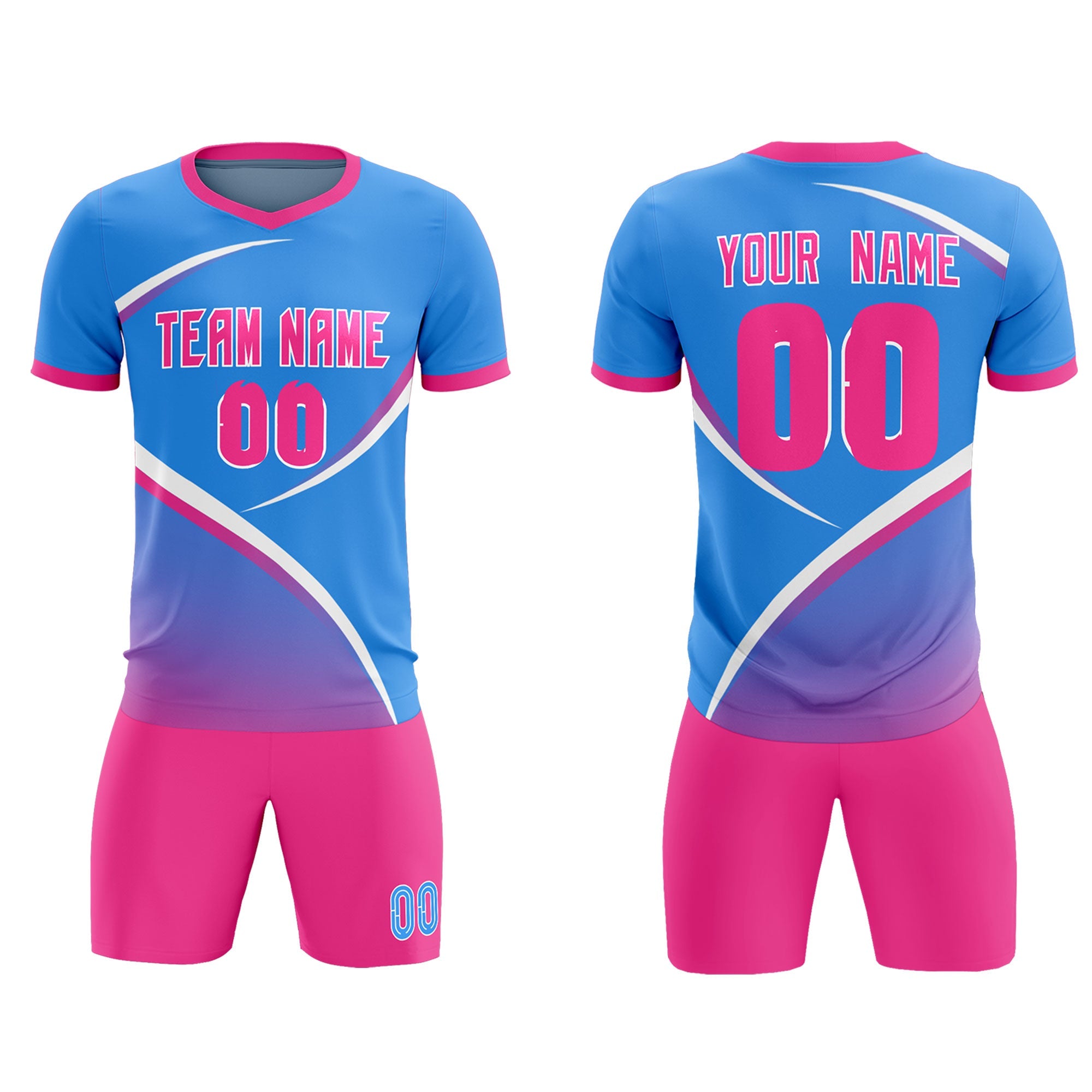 Custom Powder Blue Pink Color Block Training Uniform For Men Soccer Sets Jersey