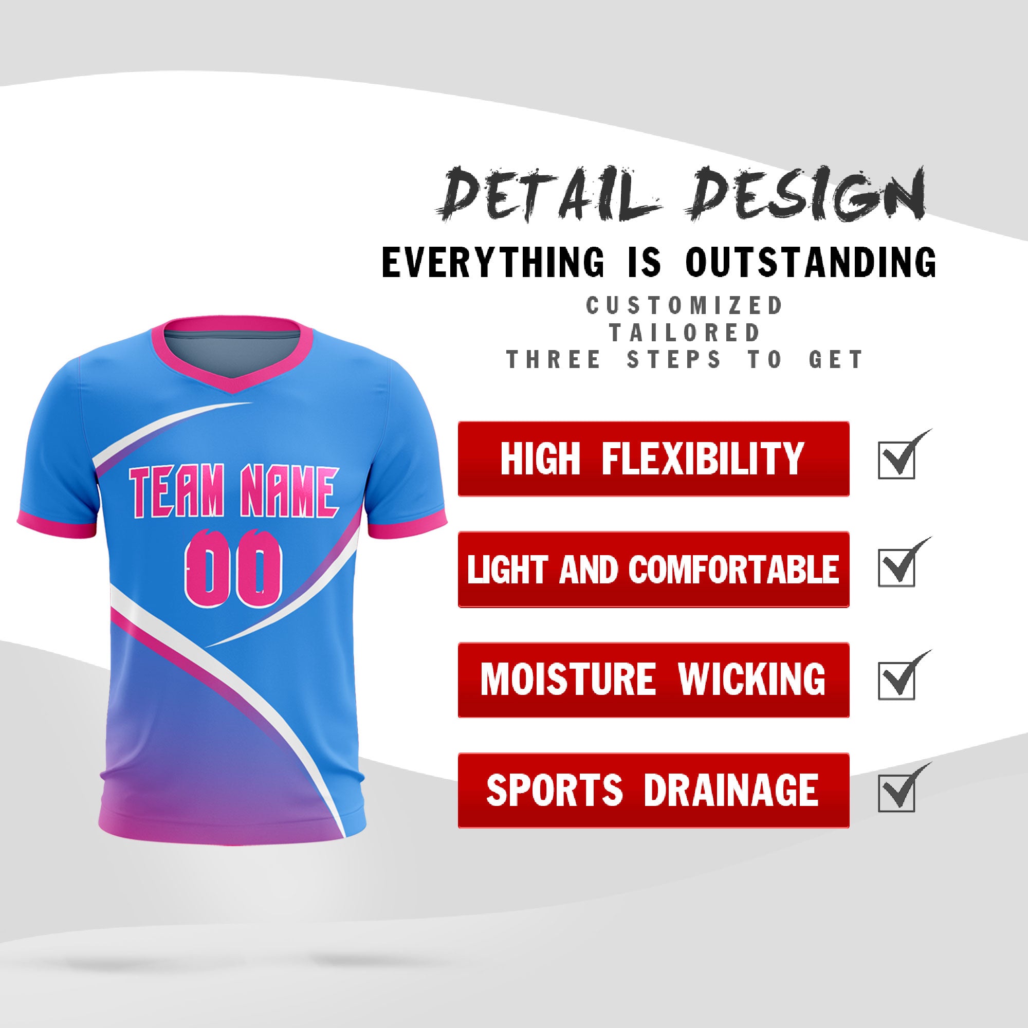 Custom Powder Blue Pink Color Block Training Uniform For Men Soccer Sets Jersey
