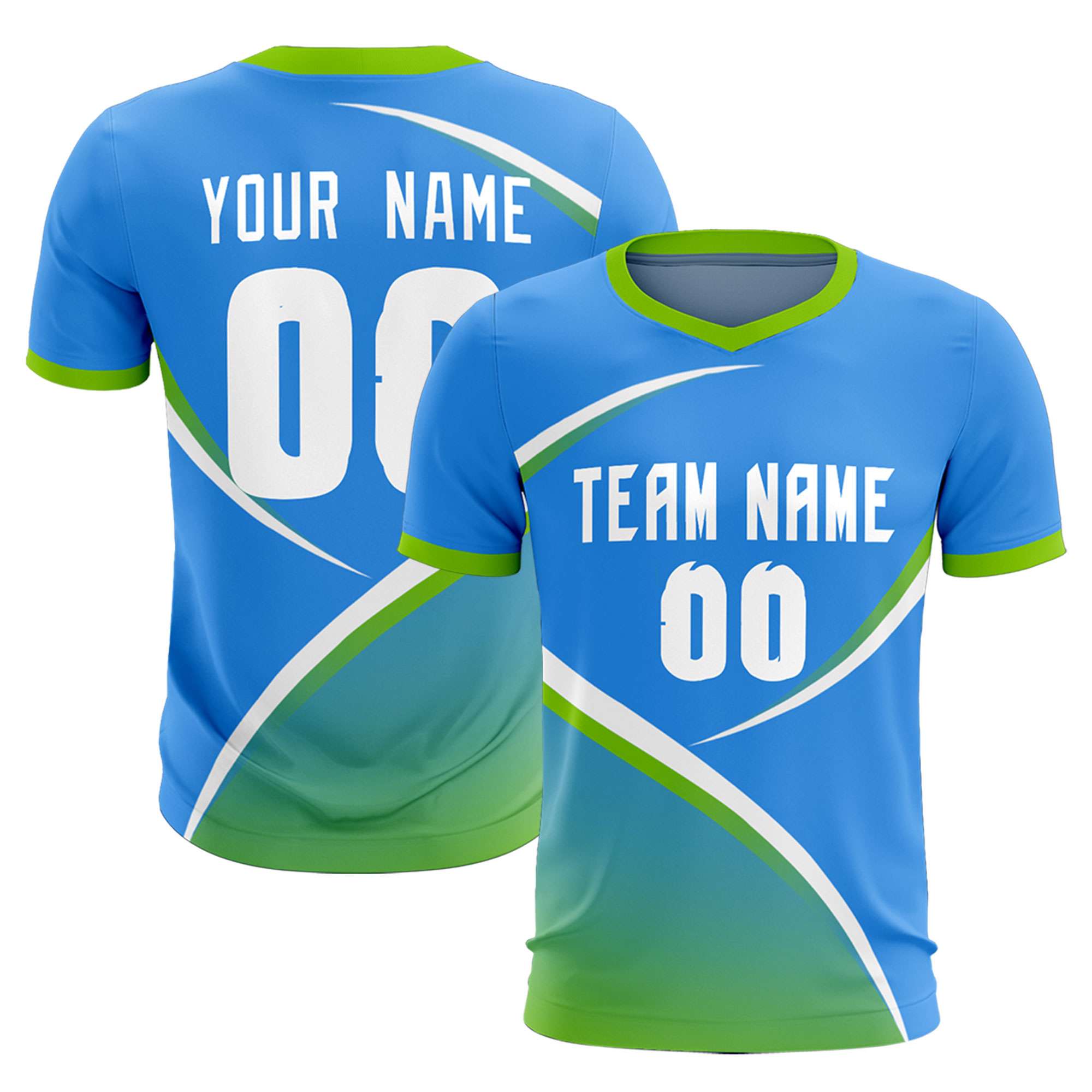Custom Powder Blue Neon Green Color Block Training Uniform For Men Soccer Sets Jersey