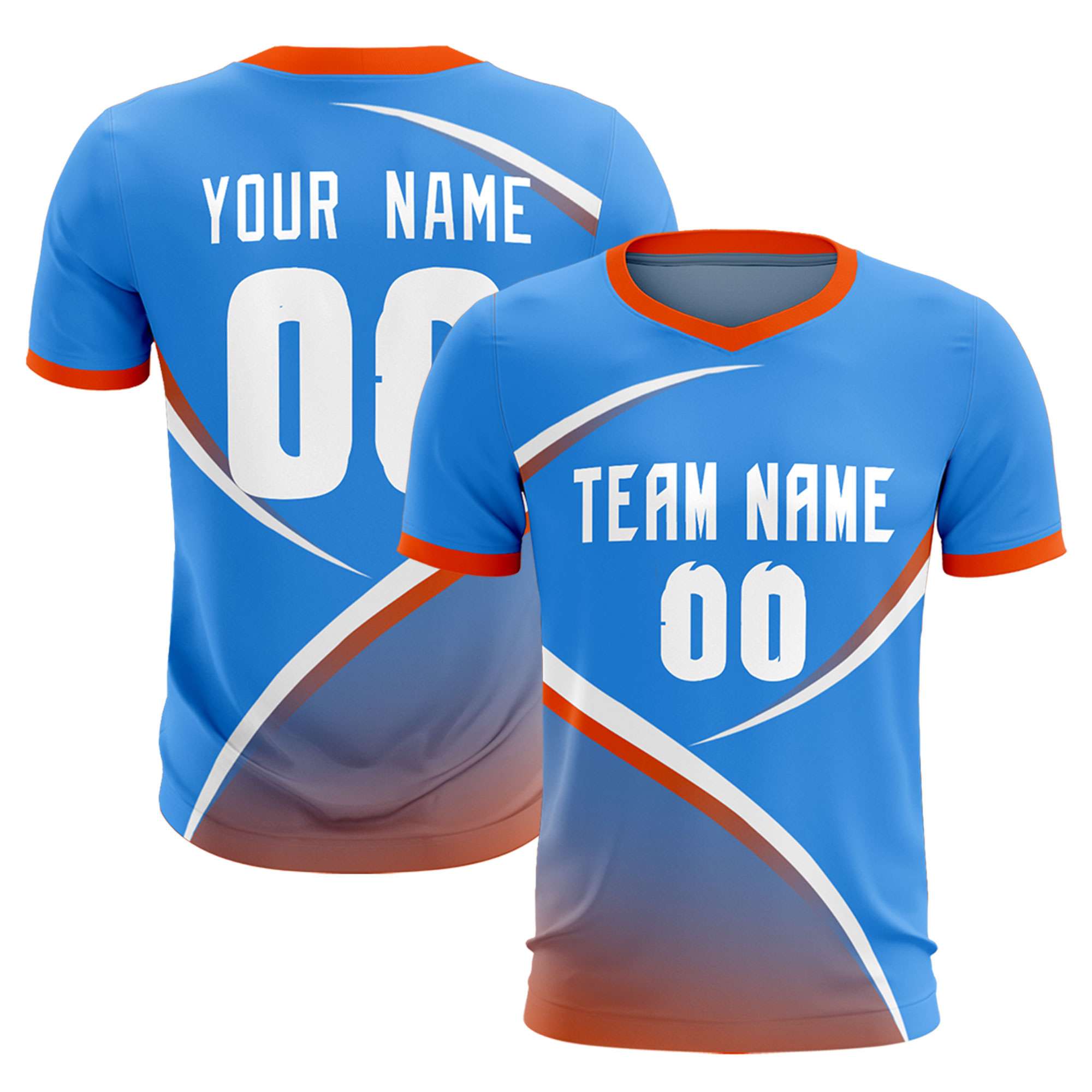 Custom Powder Blue Orange Color Block Training Uniform For Men Soccer Sets Jersey