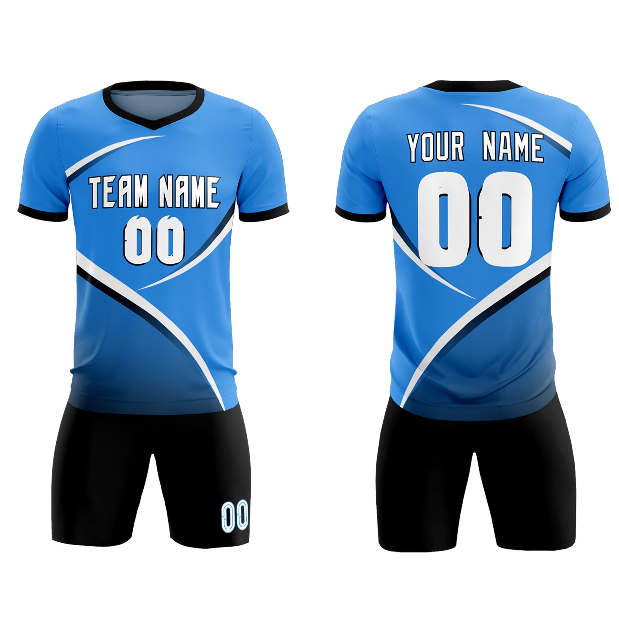 Custom Powder Blue Navy Color Block Training Uniform For Men Soccer Sets Jersey