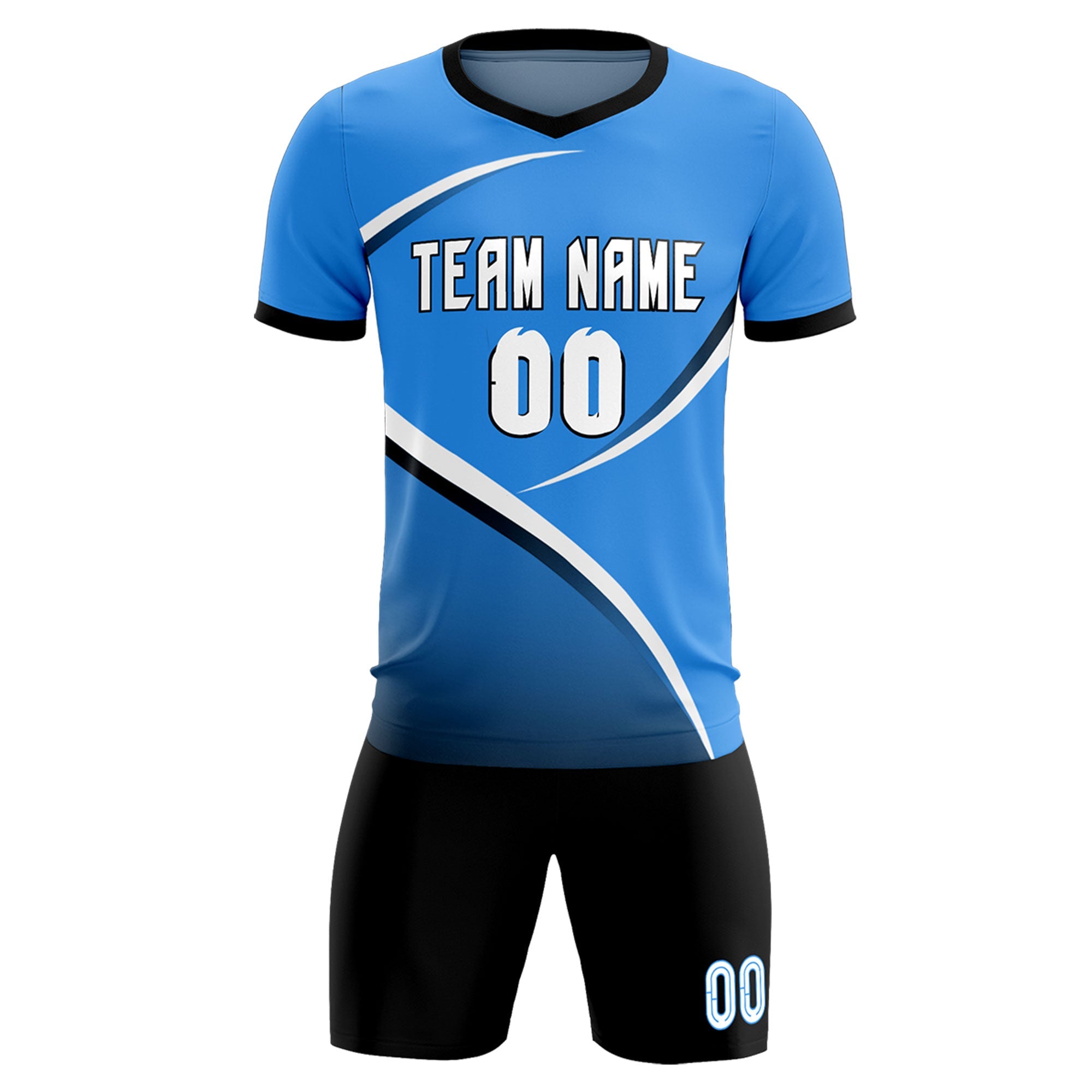 Custom Powder Blue Navy Color Block Training Uniform For Men Soccer Sets Jersey