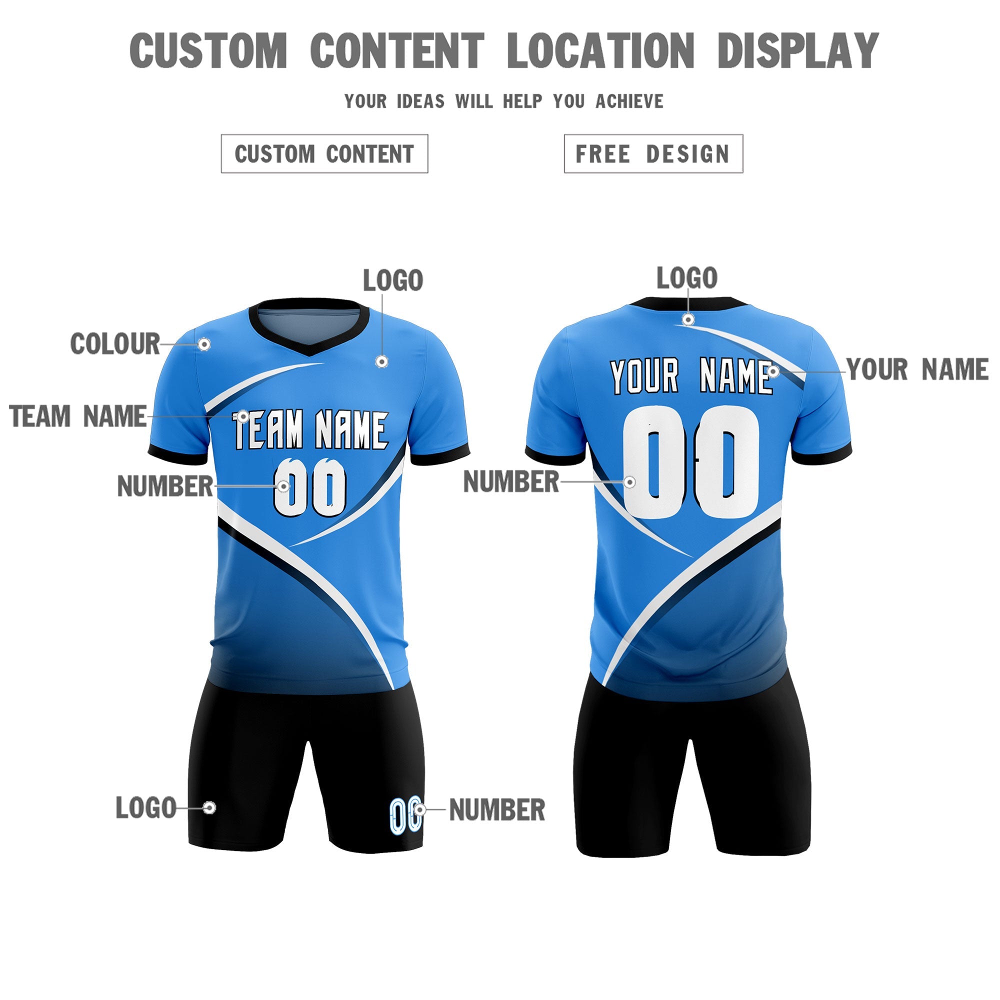 Custom Powder Blue Navy Color Block Training Uniform For Men Soccer Sets Jersey