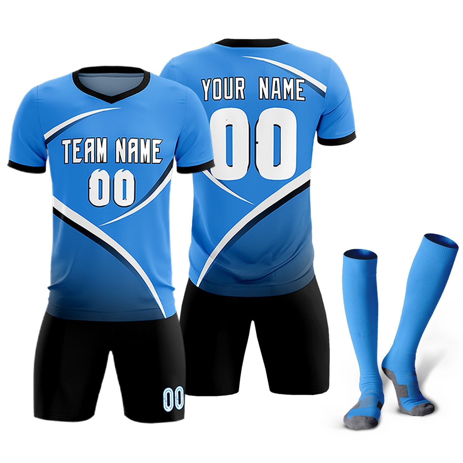 Custom Powder Blue Navy Color Block Training Uniform For Men Soccer Sets Jersey