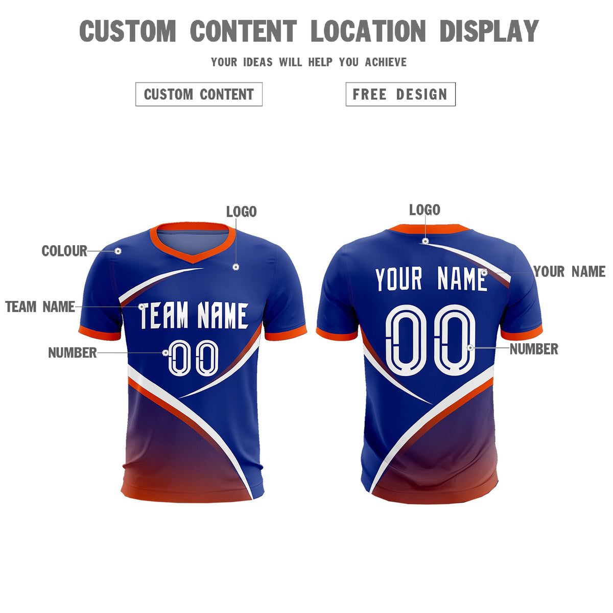Custom Royal Orange Color Block Training Uniform For Men Soccer Sets Jersey