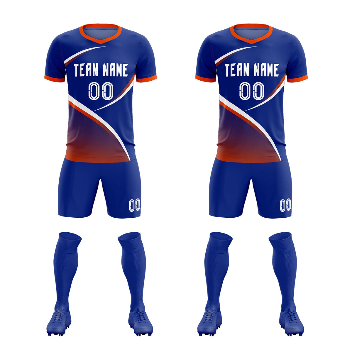 Custom Royal Orange Color Block Training Uniform For Men Soccer Sets Jersey