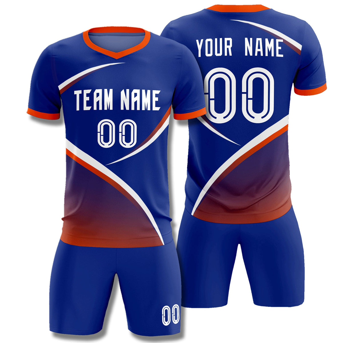 Custom Royal Orange Color Block Training Uniform For Men Soccer Sets Jersey