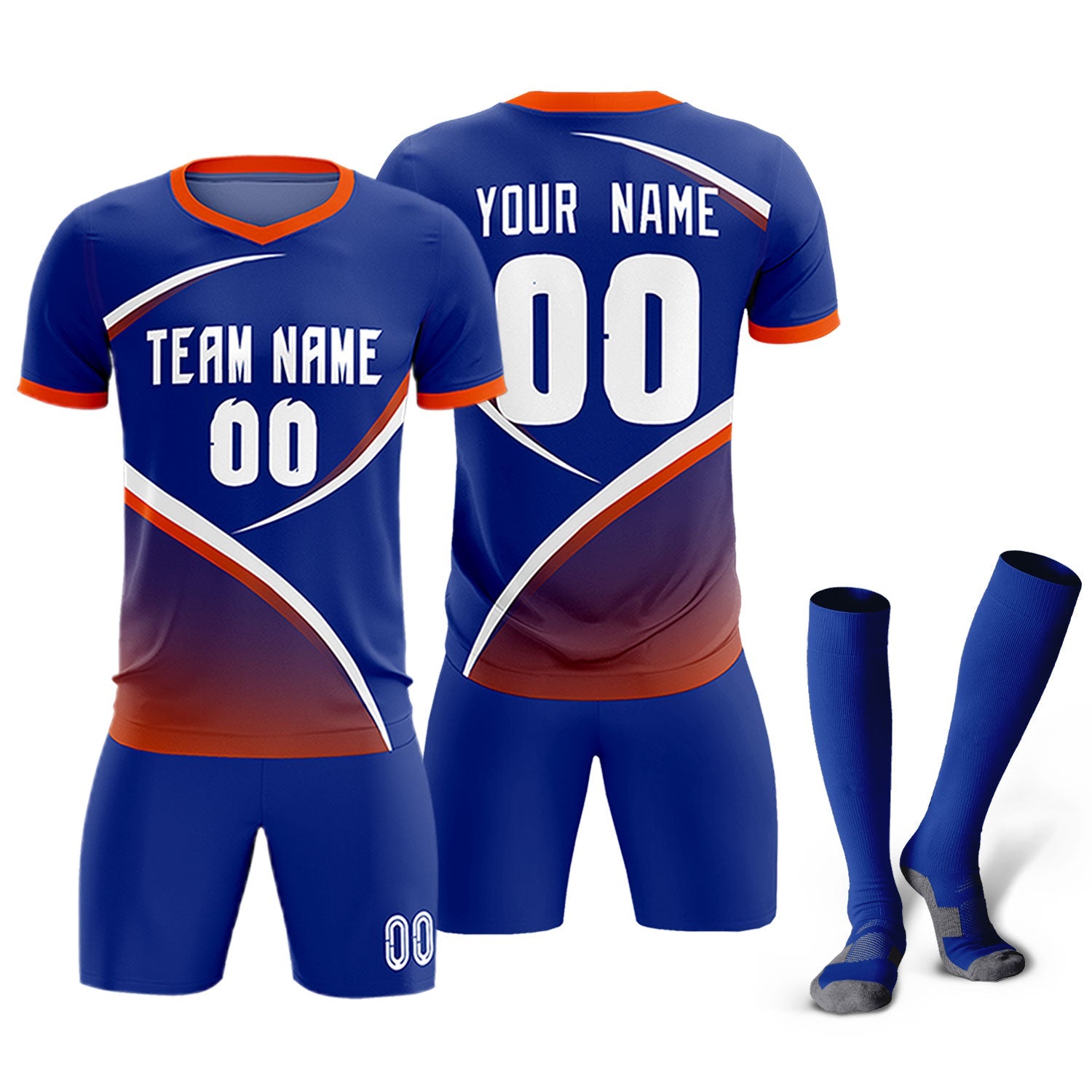 Custom Royal Orange Color Block Training Uniform For Men Soccer Sets Jersey