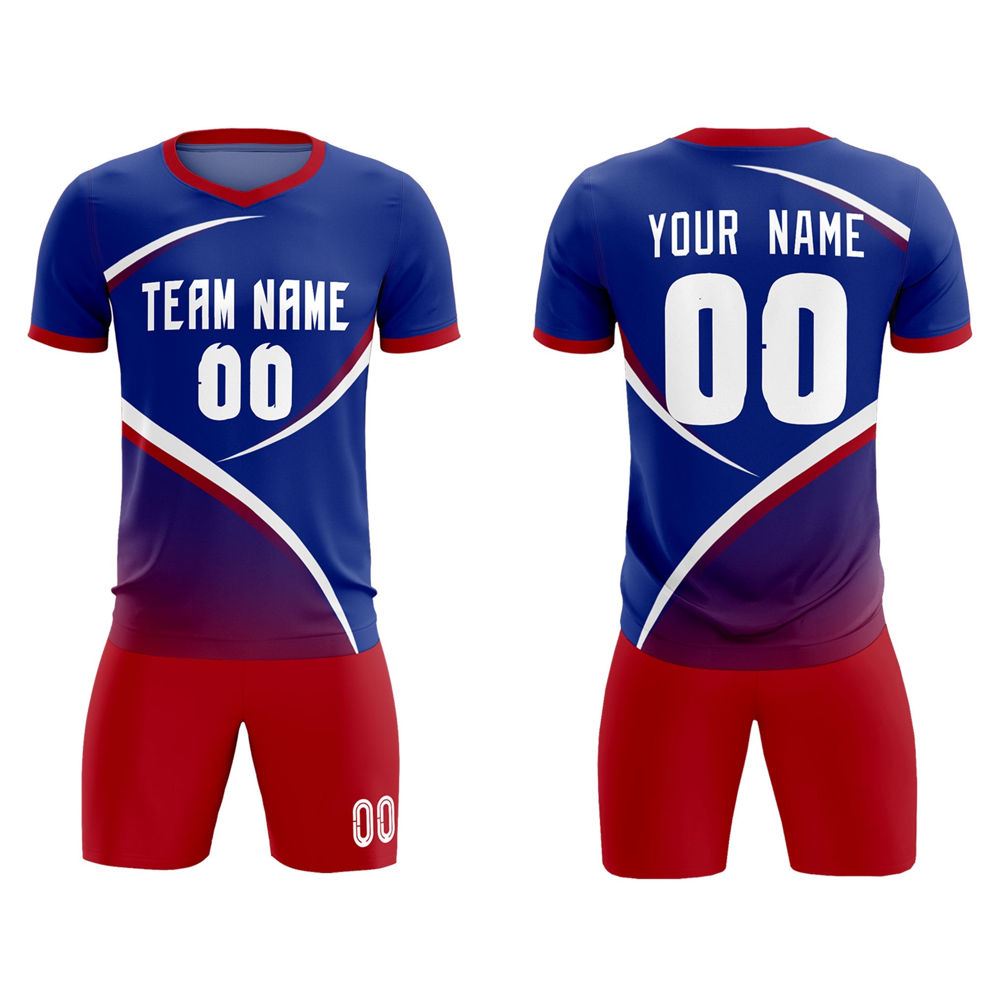 Custom Royal Red Color Block Training Uniform For Men Soccer Sets Jersey