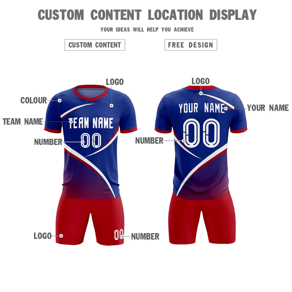 Custom Royal Red Color Block Training Uniform For Men Soccer Sets Jersey