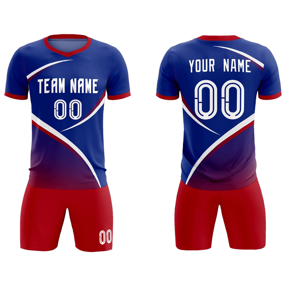 Custom Royal Red Color Block Training Uniform For Men Soccer Sets Jersey