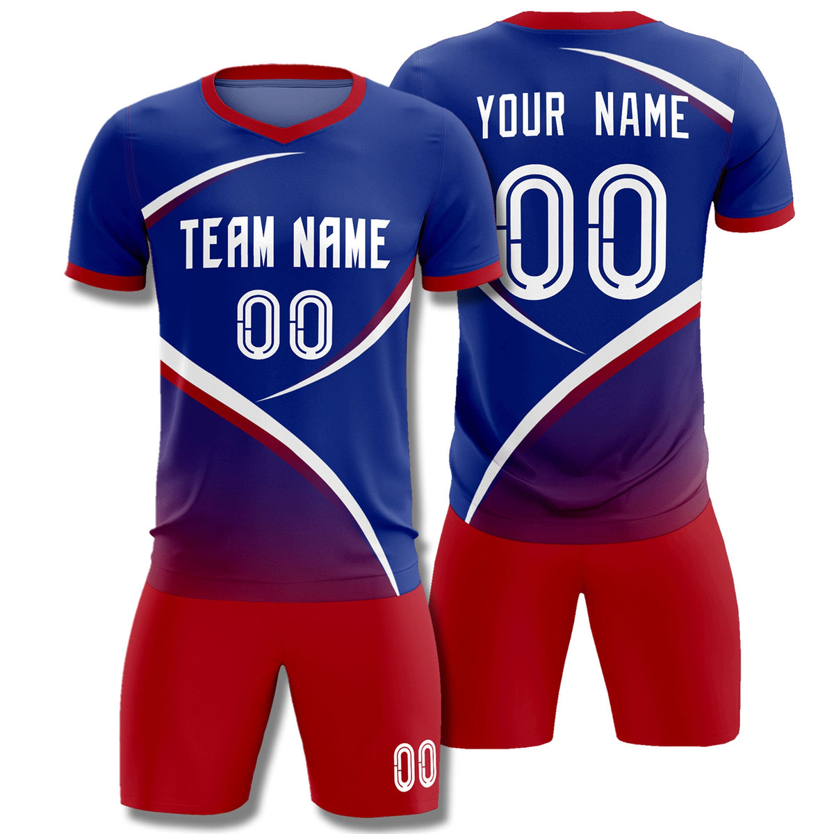 Custom Royal Red Color Block Training Uniform For Men Soccer Sets Jersey