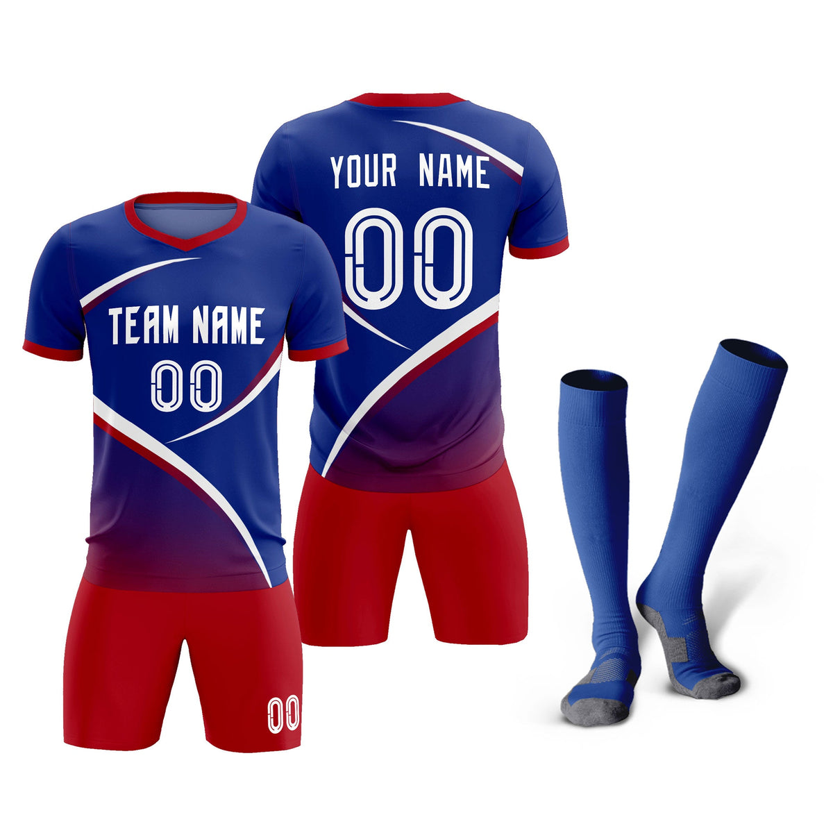 Custom Royal Red Color Block Training Uniform For Men Soccer Sets Jersey