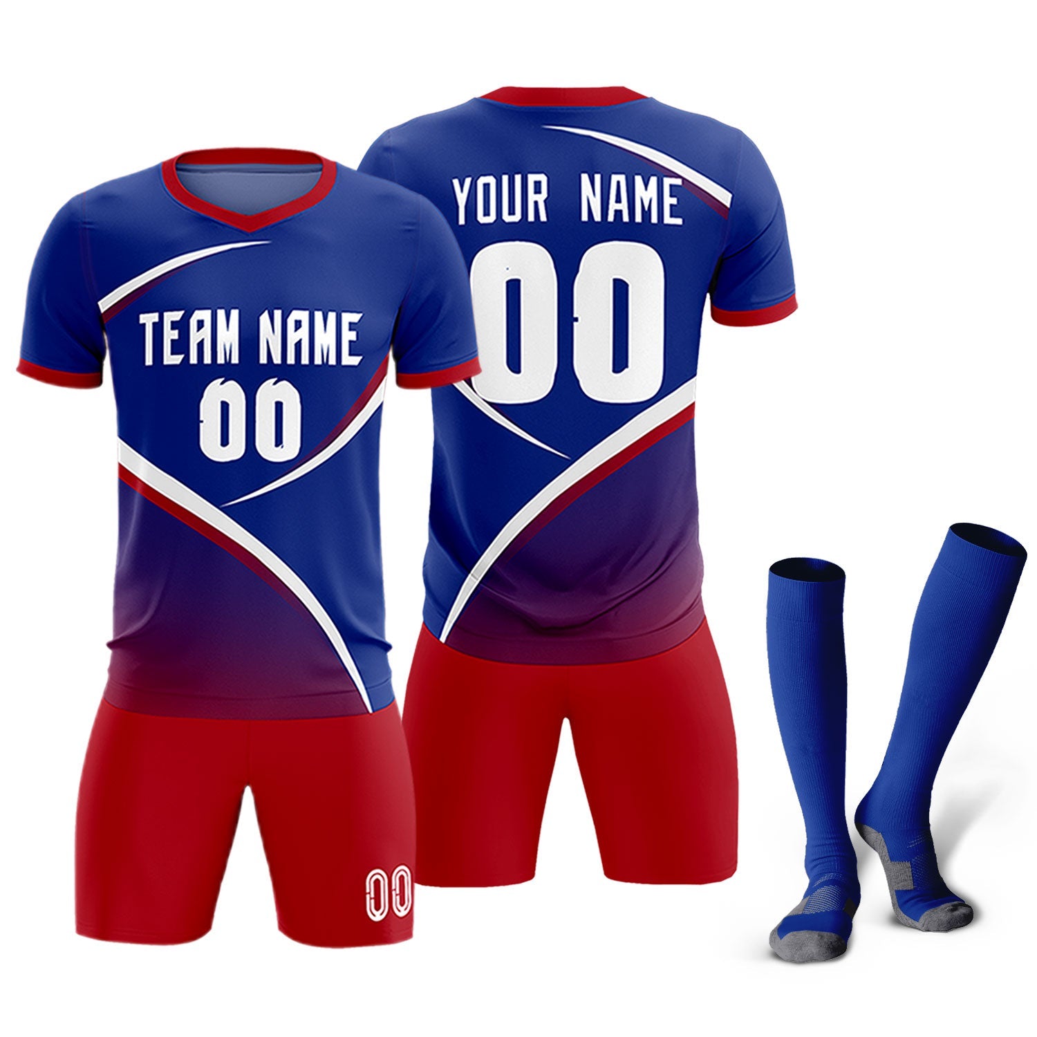 Custom Royal Red Color Block Training Uniform For Men Soccer Sets Jersey