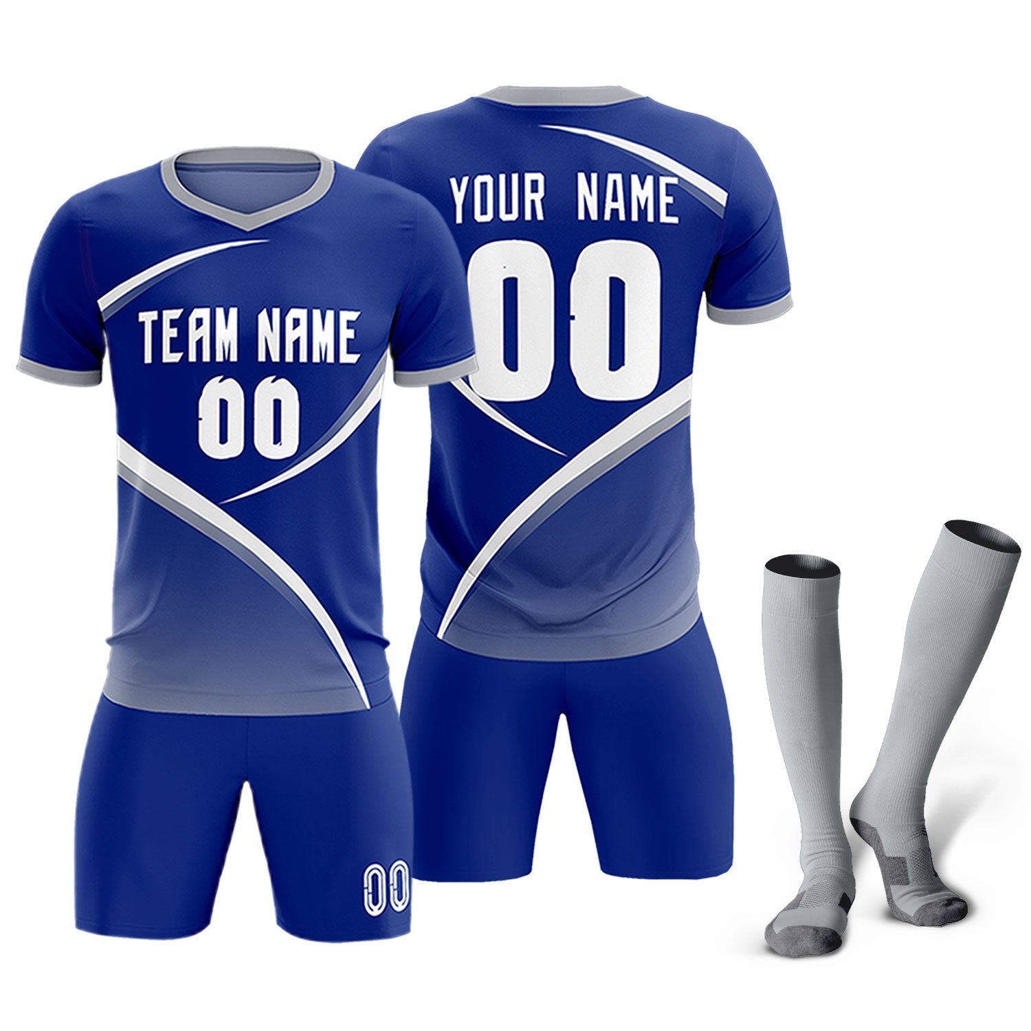 Custom Royal Gray Color Block Training Uniform For Men Soccer Sets Jersey