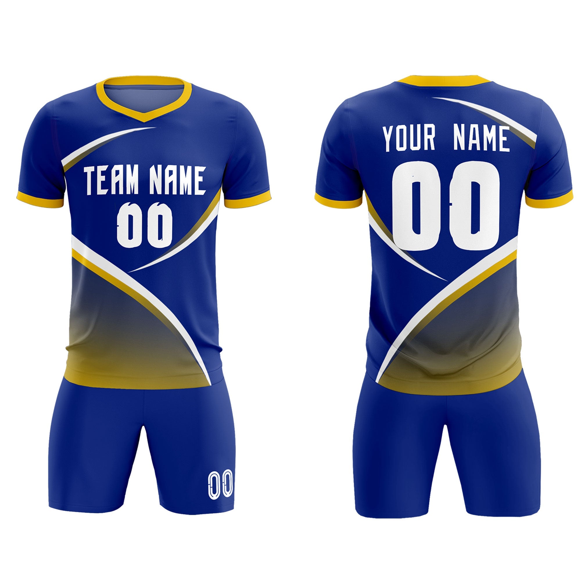 Custom Royal Gold Color Block Training Uniform For Men Soccer Sets Jersey