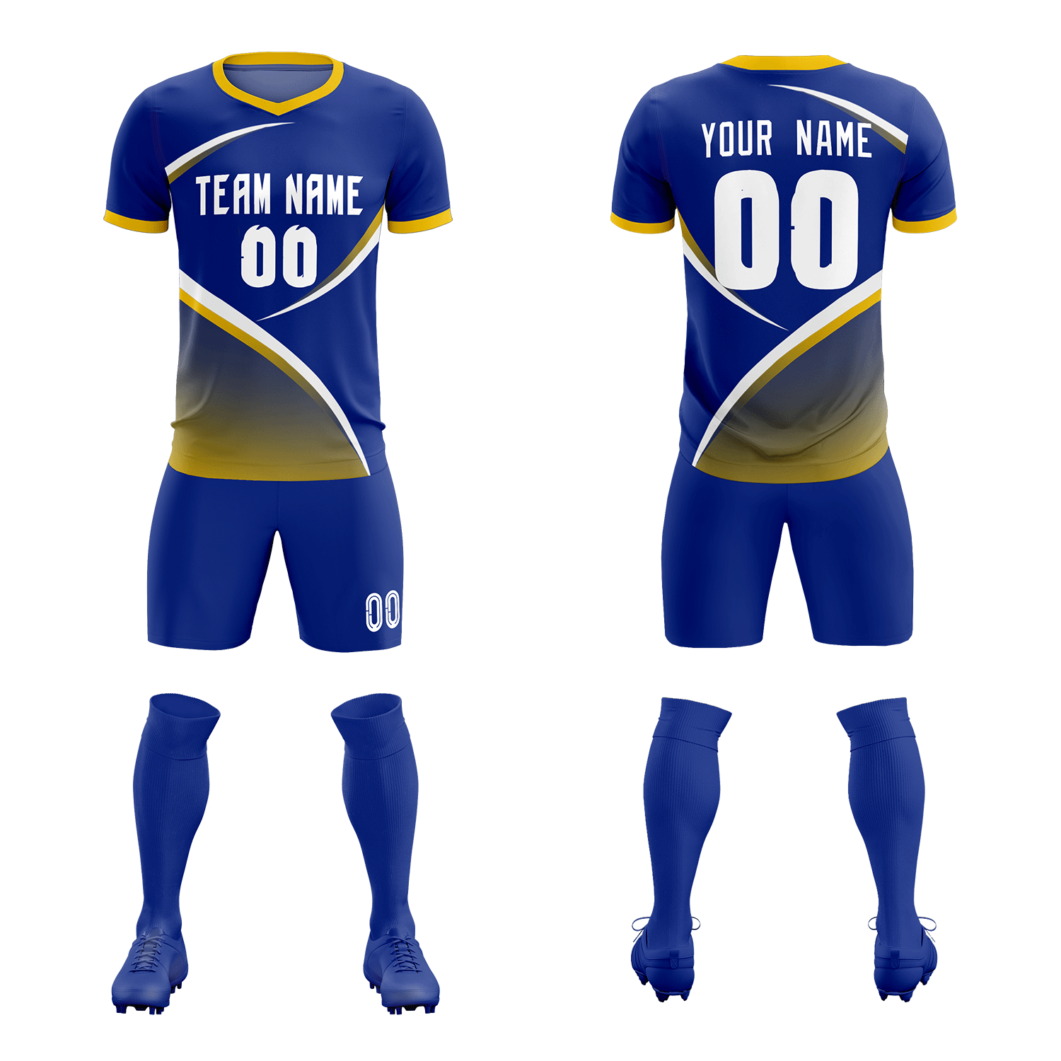 Custom Royal Gold Color Block Training Uniform For Men Soccer Sets Jersey