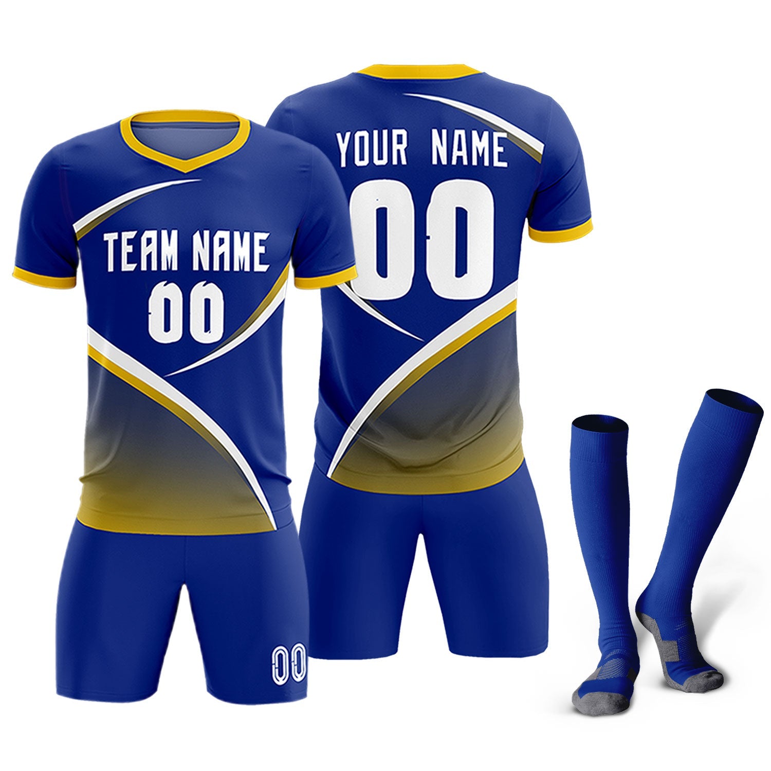 Custom Royal Gold Color Block Training Uniform For Men Soccer Sets Jersey