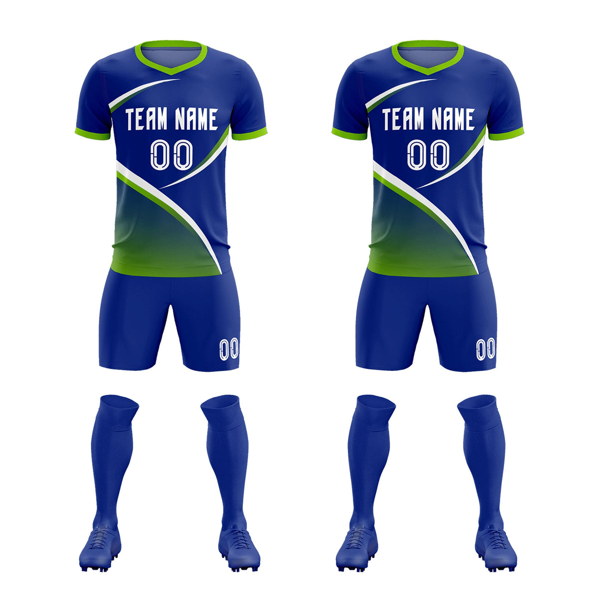 Custom Royal Neon Green Color Block Training Uniform For Men Soccer Sets Jersey