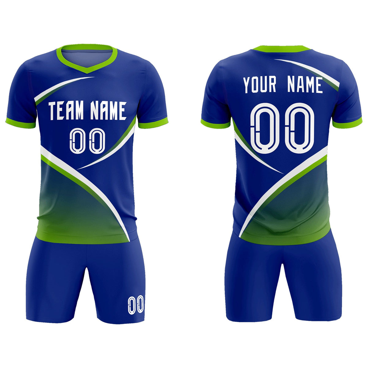 Custom Royal Neon Green Color Block Training Uniform For Men Soccer Sets Jersey