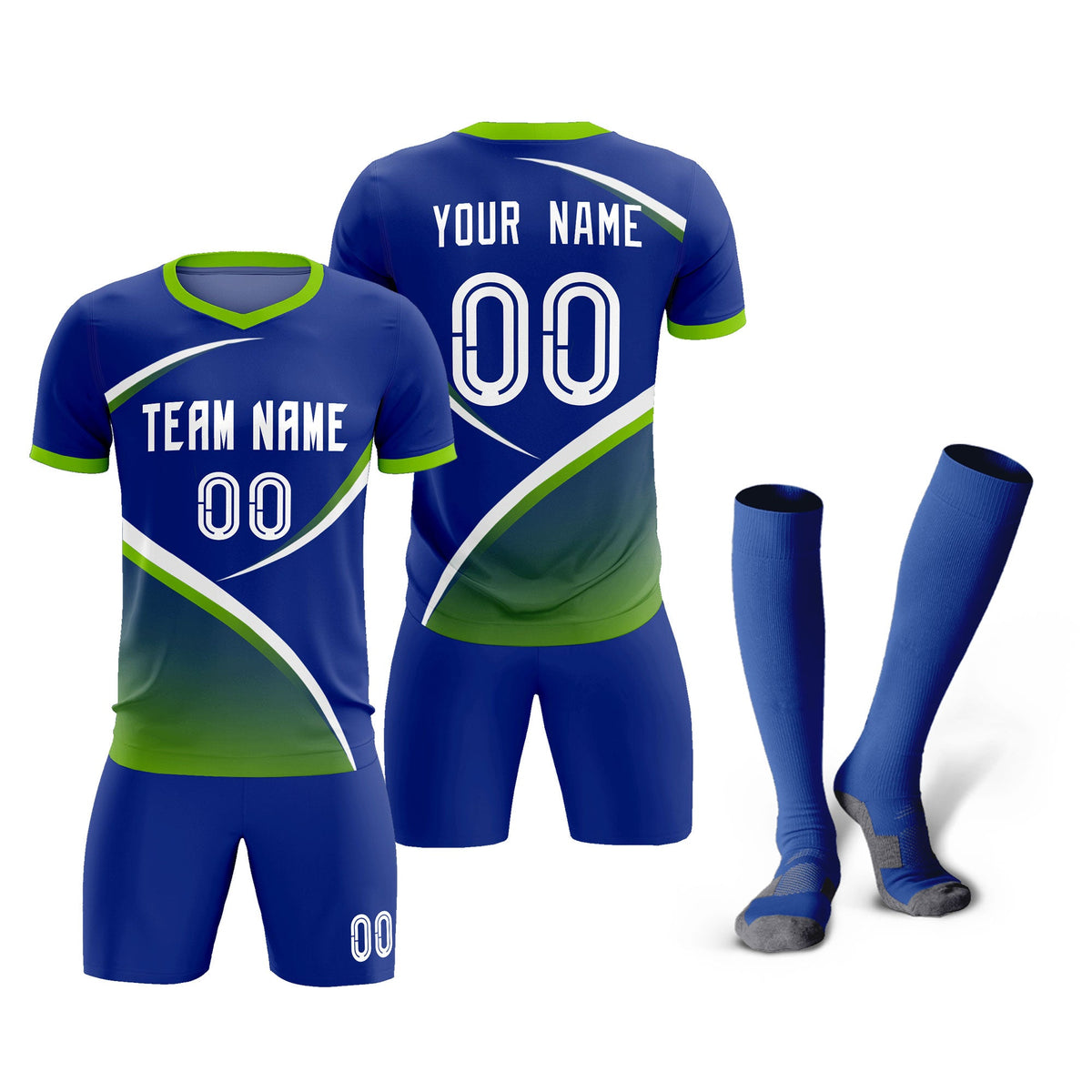 Custom Royal Neon Green Color Block Training Uniform For Men Soccer Sets Jersey
