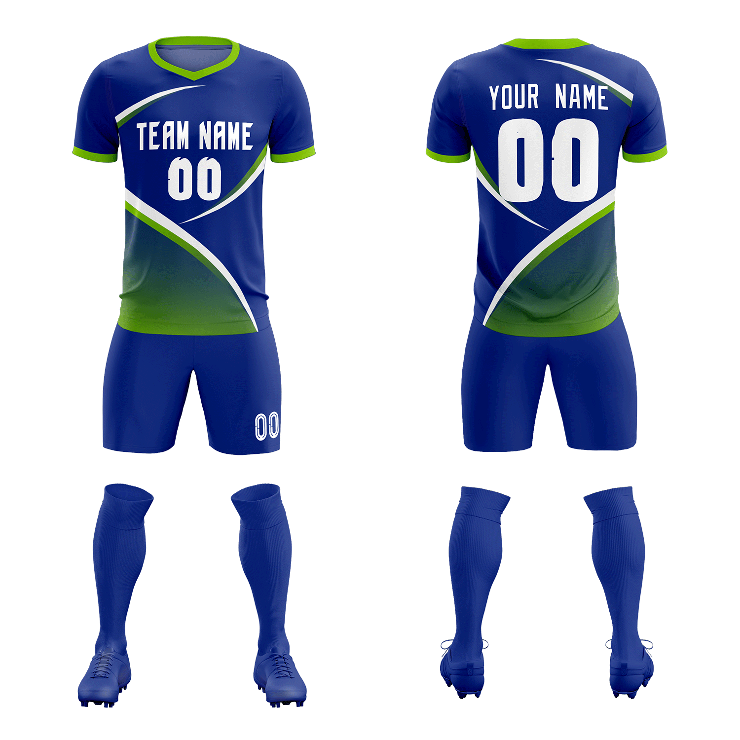 Custom Royal Neon Green Color Block Training Uniform For Men Soccer Sets Jersey