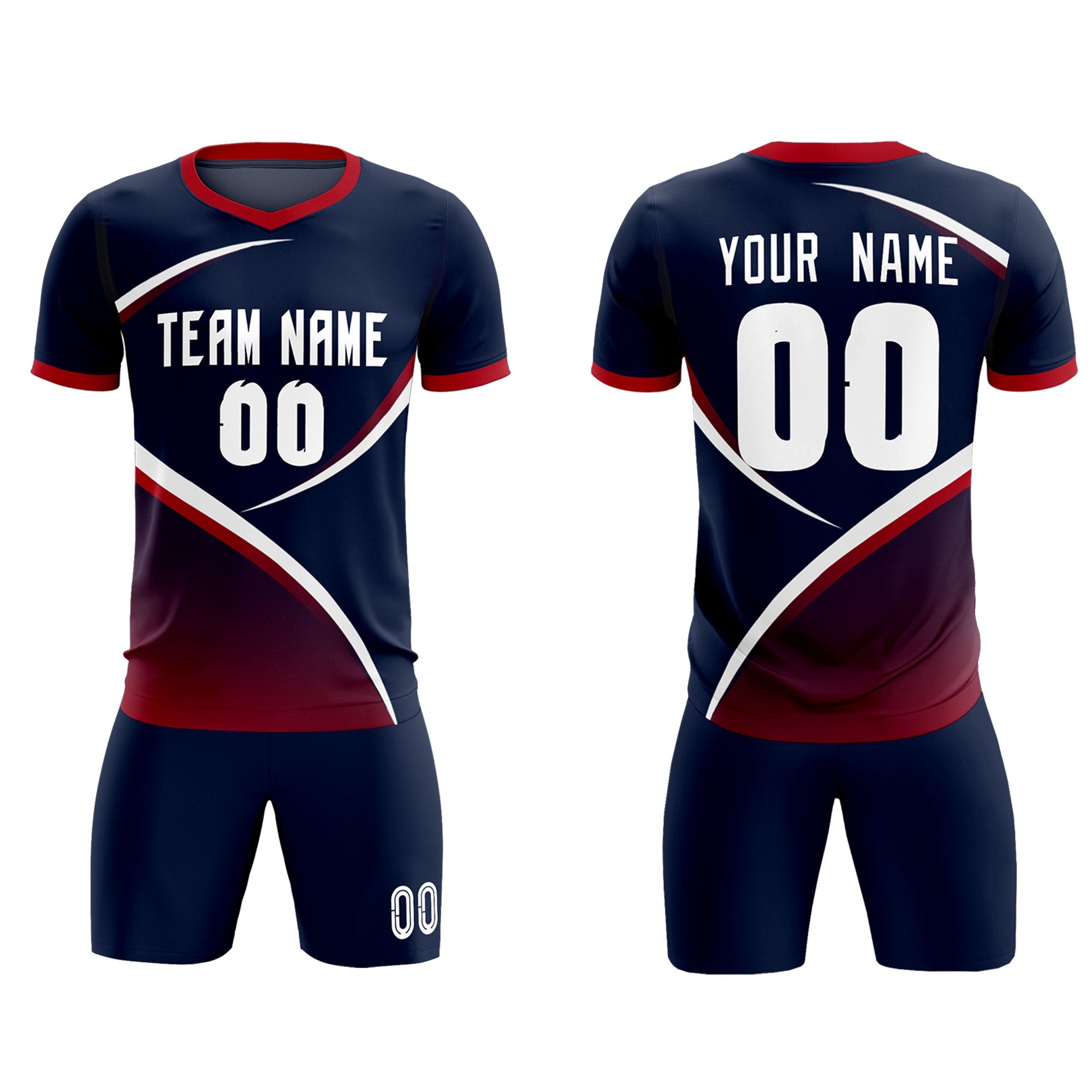 Custom Navy Red Color Block Training Uniform For Men Soccer Sets Jersey