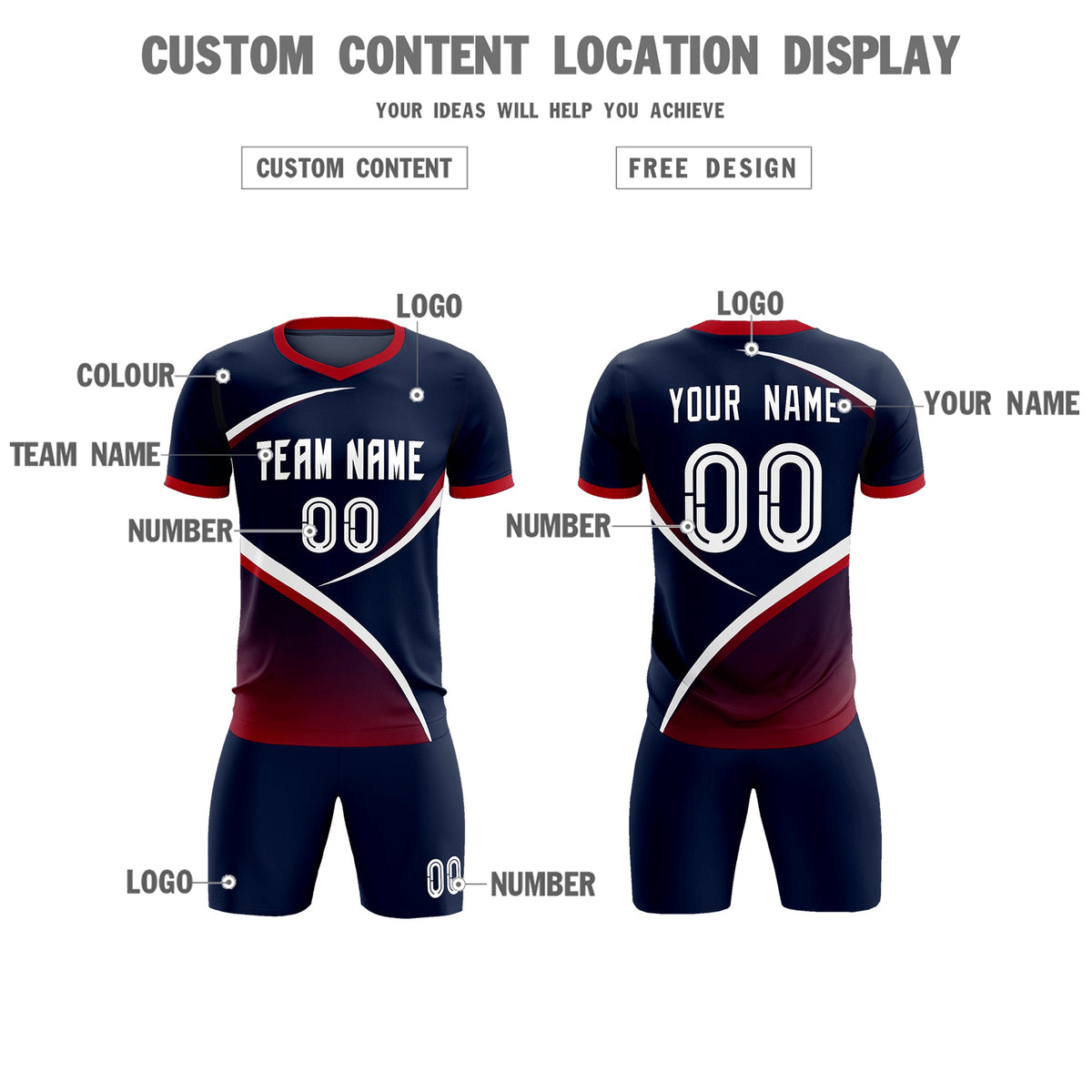 Custom Navy Red Color Block Training Uniform For Men Soccer Sets Jersey