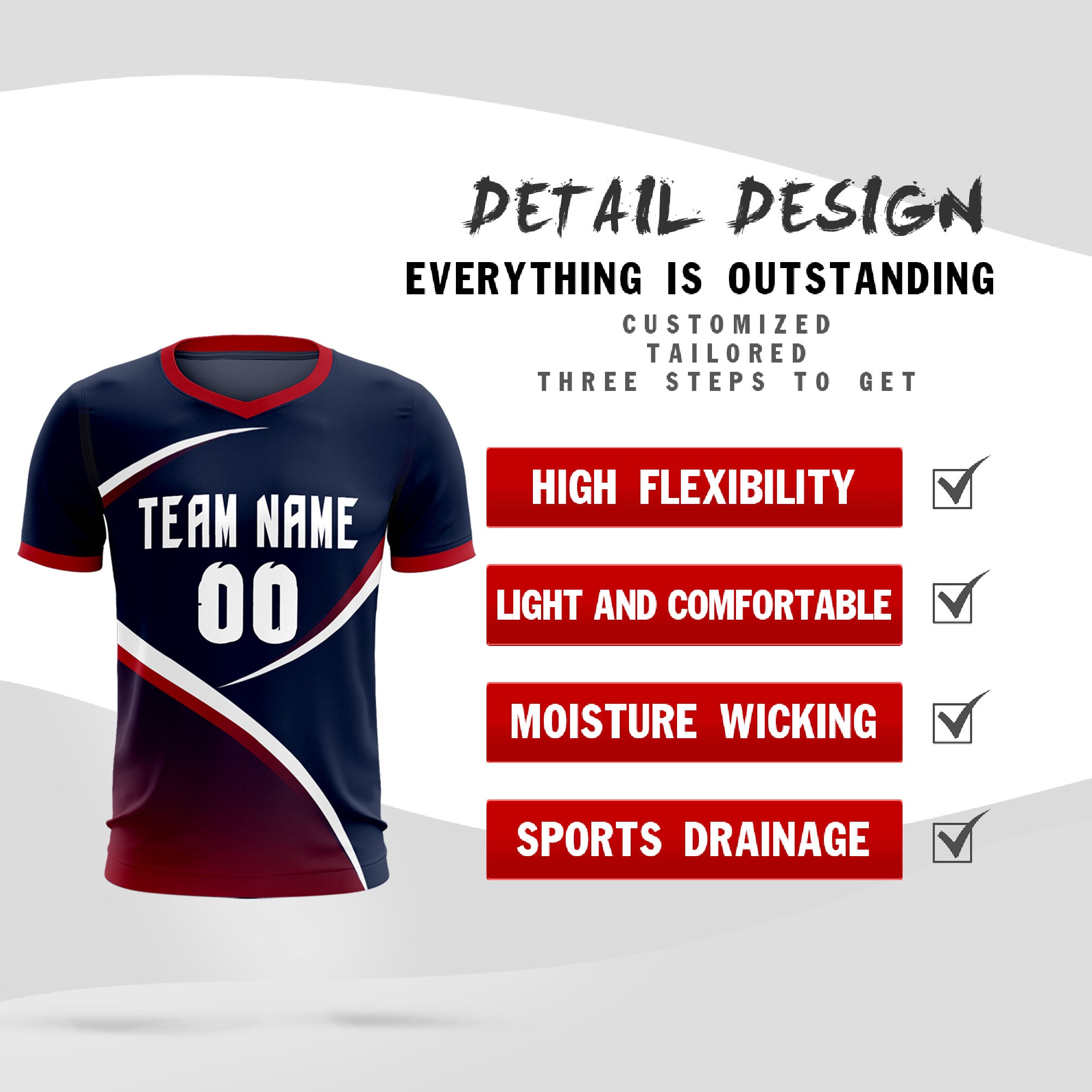 Custom Navy Red Color Block Training Uniform For Men Soccer Sets Jersey