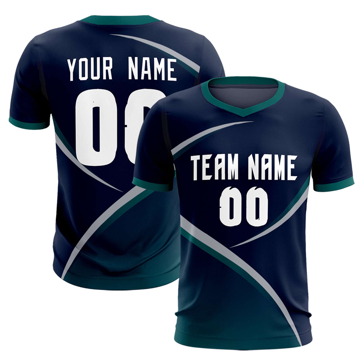 Custom Navy Aqua Color Block Training Uniform For Men Soccer Sets Jersey