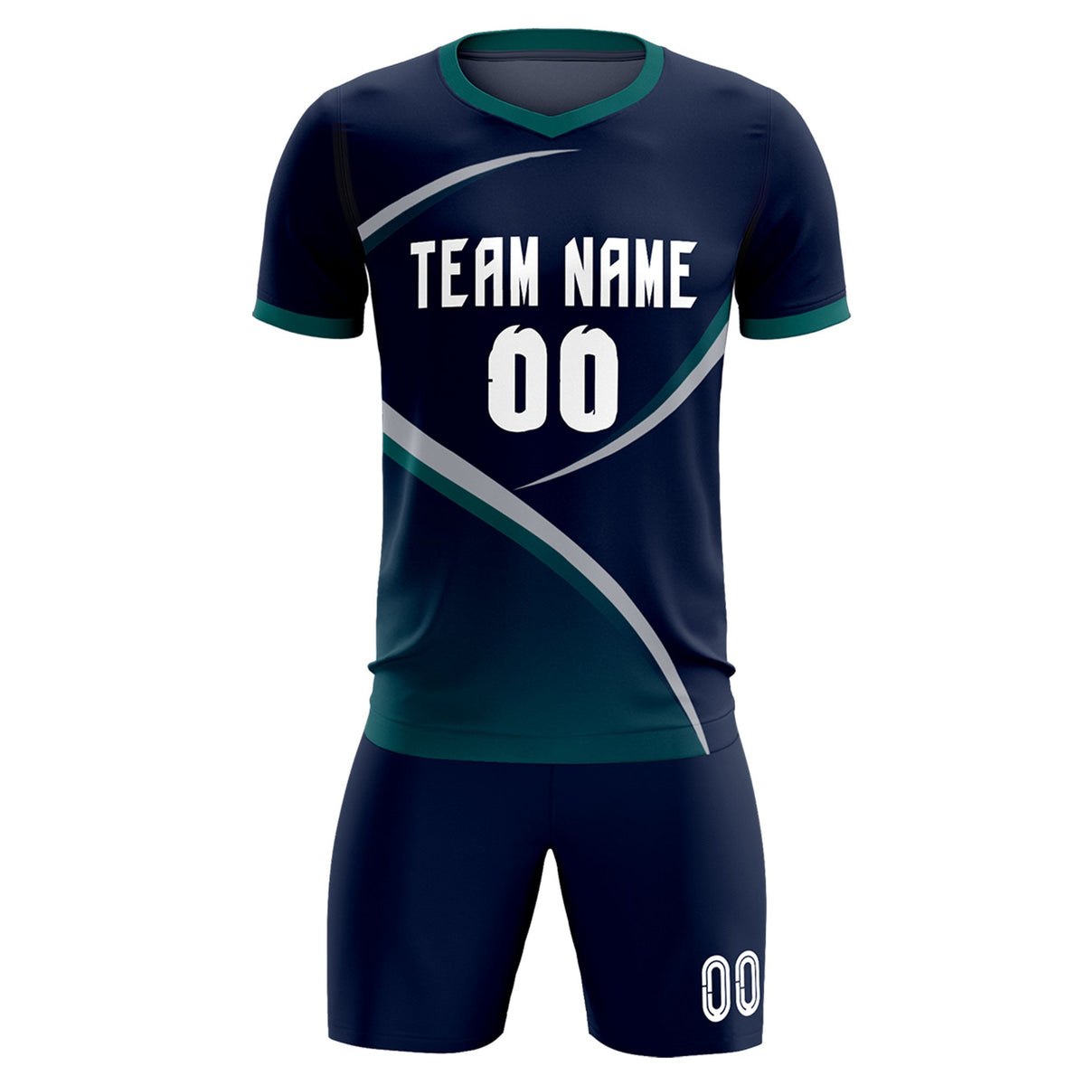 Custom Navy Aqua Color Block Training Uniform For Men Soccer Sets Jersey