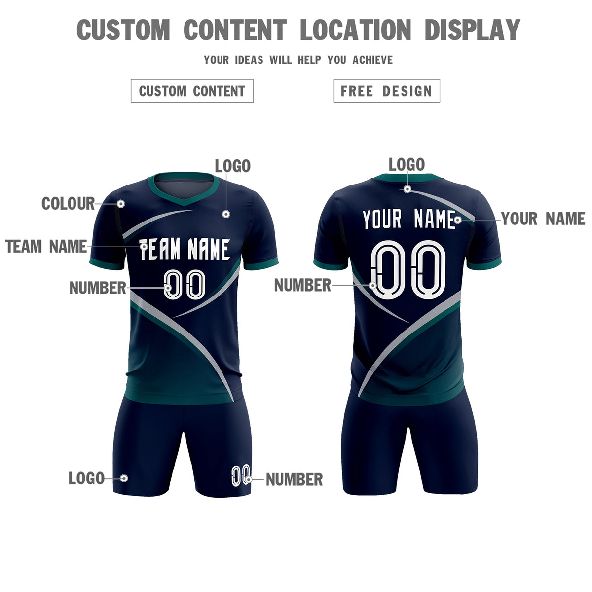 Custom Navy Aqua Color Block Training Uniform For Men Soccer Sets Jersey