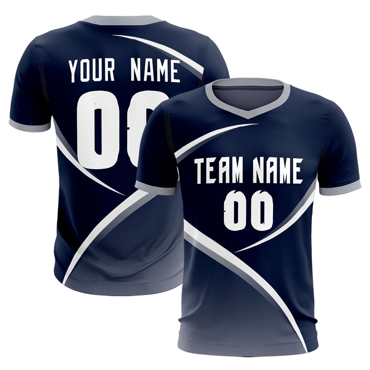 Custom Navy Gray Color Block Training Uniform For Men Soccer Sets Jersey
