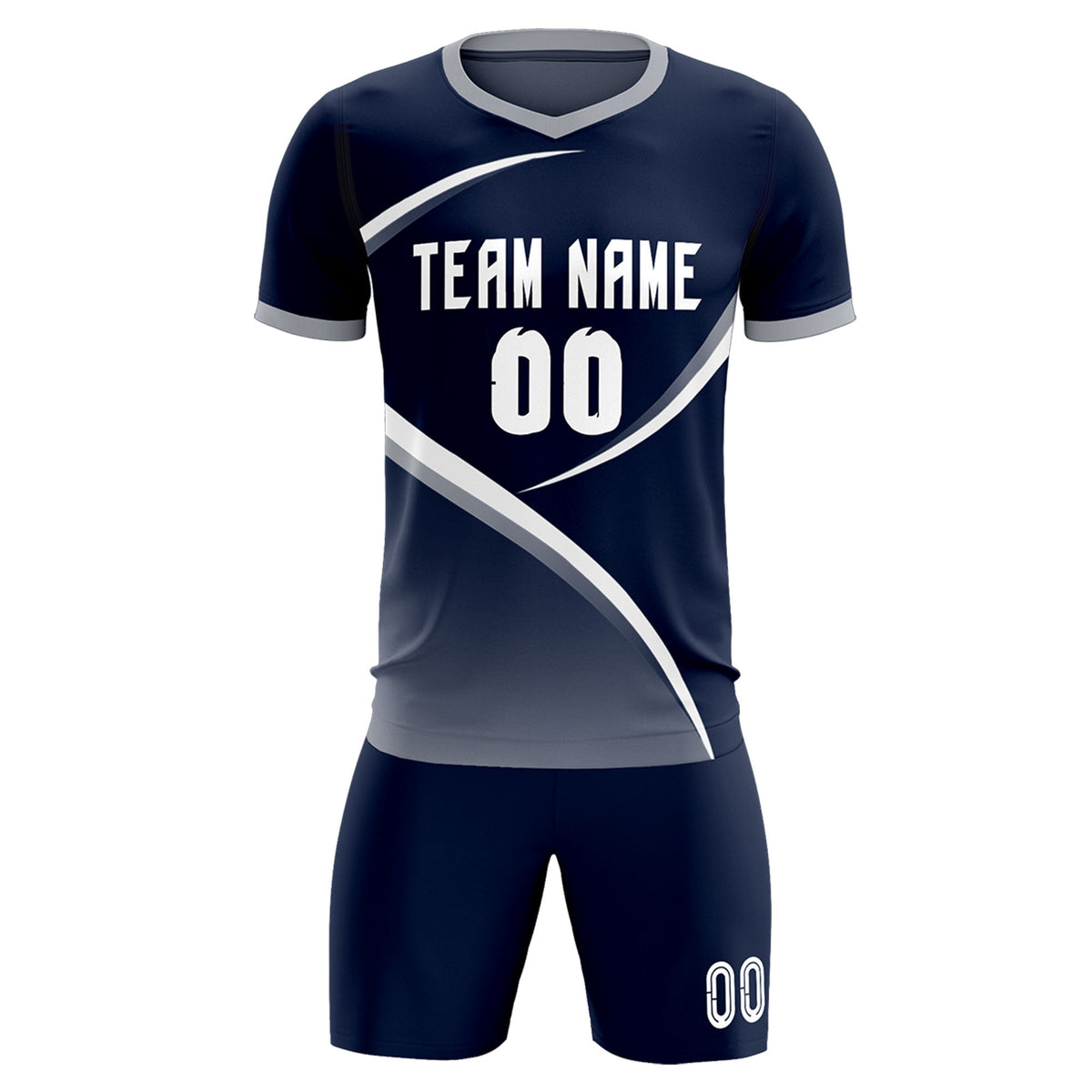 Custom Navy Gray Color Block Training Uniform For Men Soccer Sets Jersey