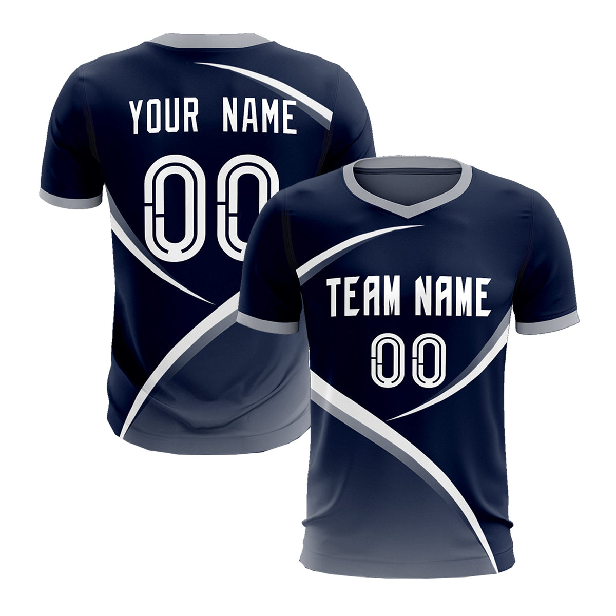 Custom Navy Gray Color Block Training Uniform For Men Soccer Sets Jersey