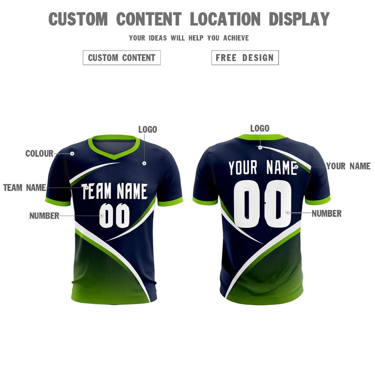 Custom Navy Neon Green Color Block Training Uniform For Men Soccer Sets Jersey