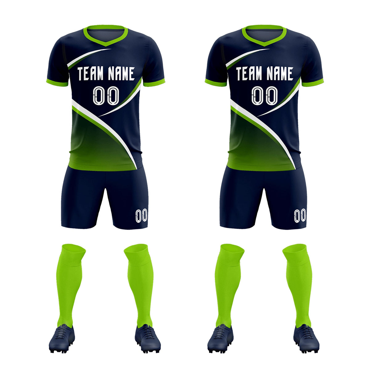 Custom Navy Neon Green Color Block Training Uniform For Men Soccer Sets Jersey