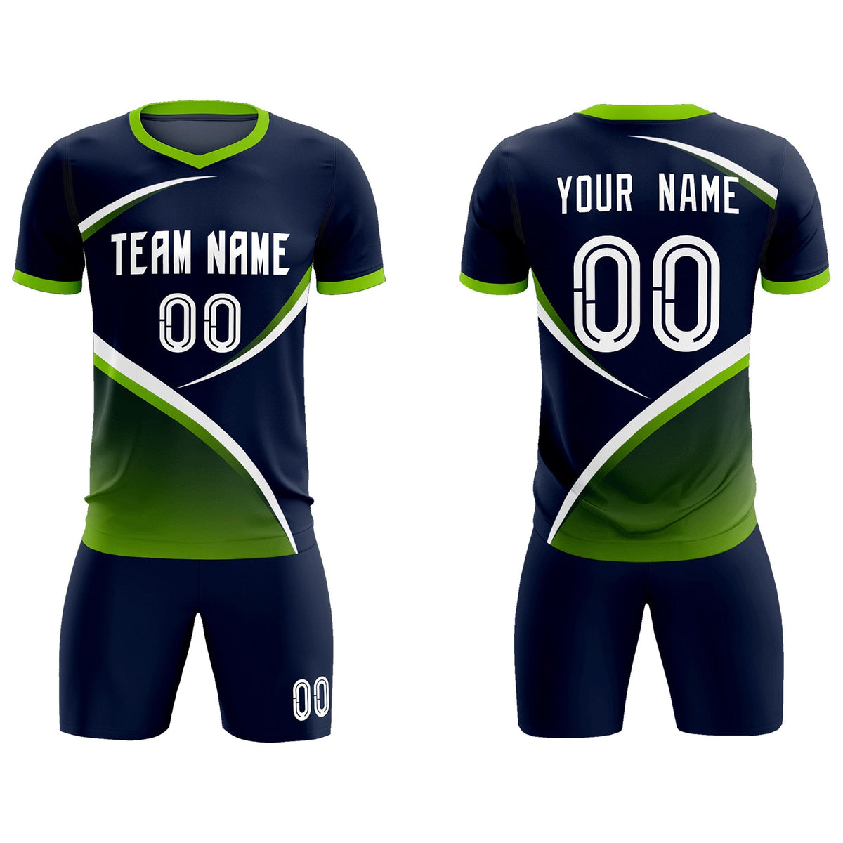 Custom Navy Neon Green Color Block Training Uniform For Men Soccer Sets Jersey
