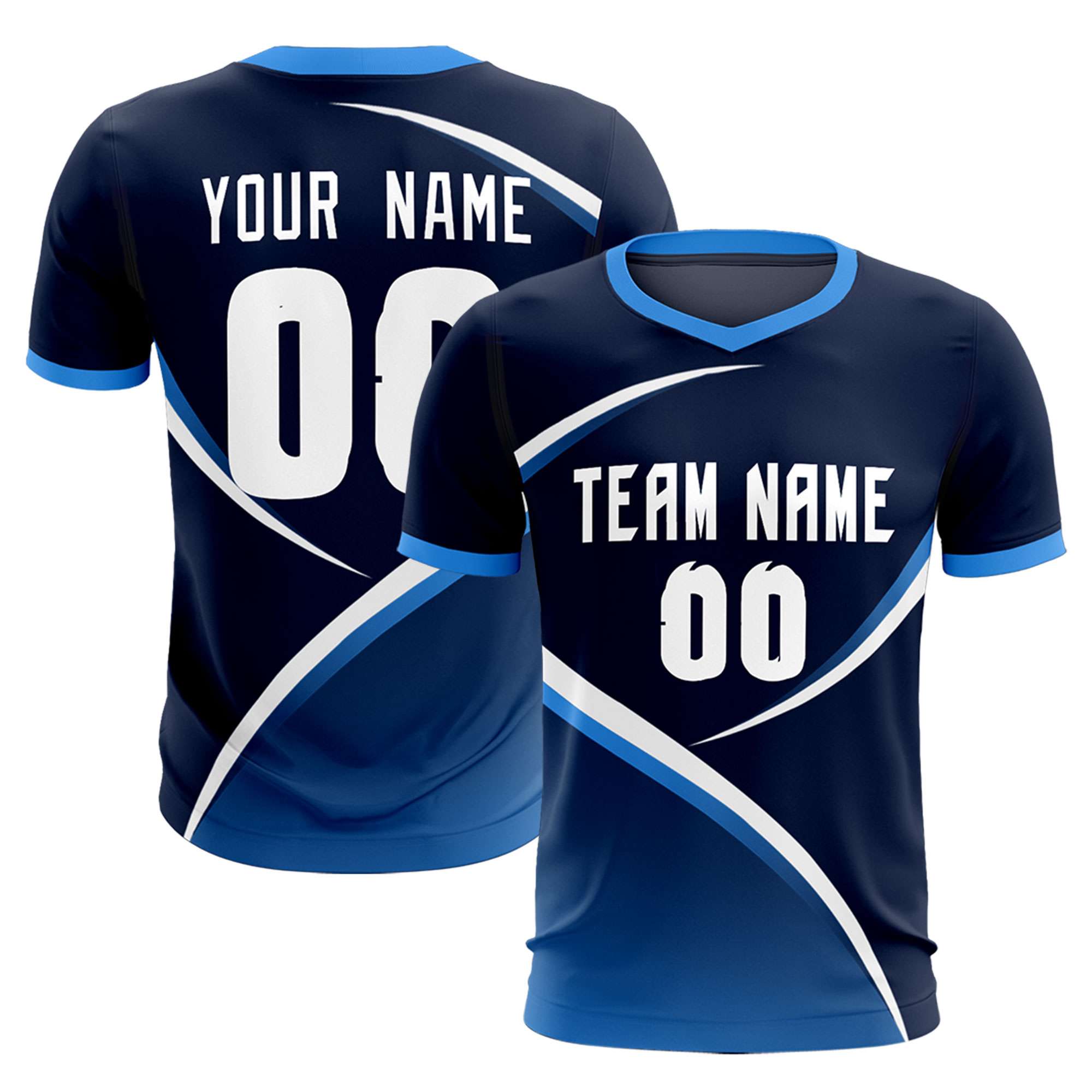 Custom Navy Powder Blue Color Block Training Uniform For Men Soccer Sets Jersey