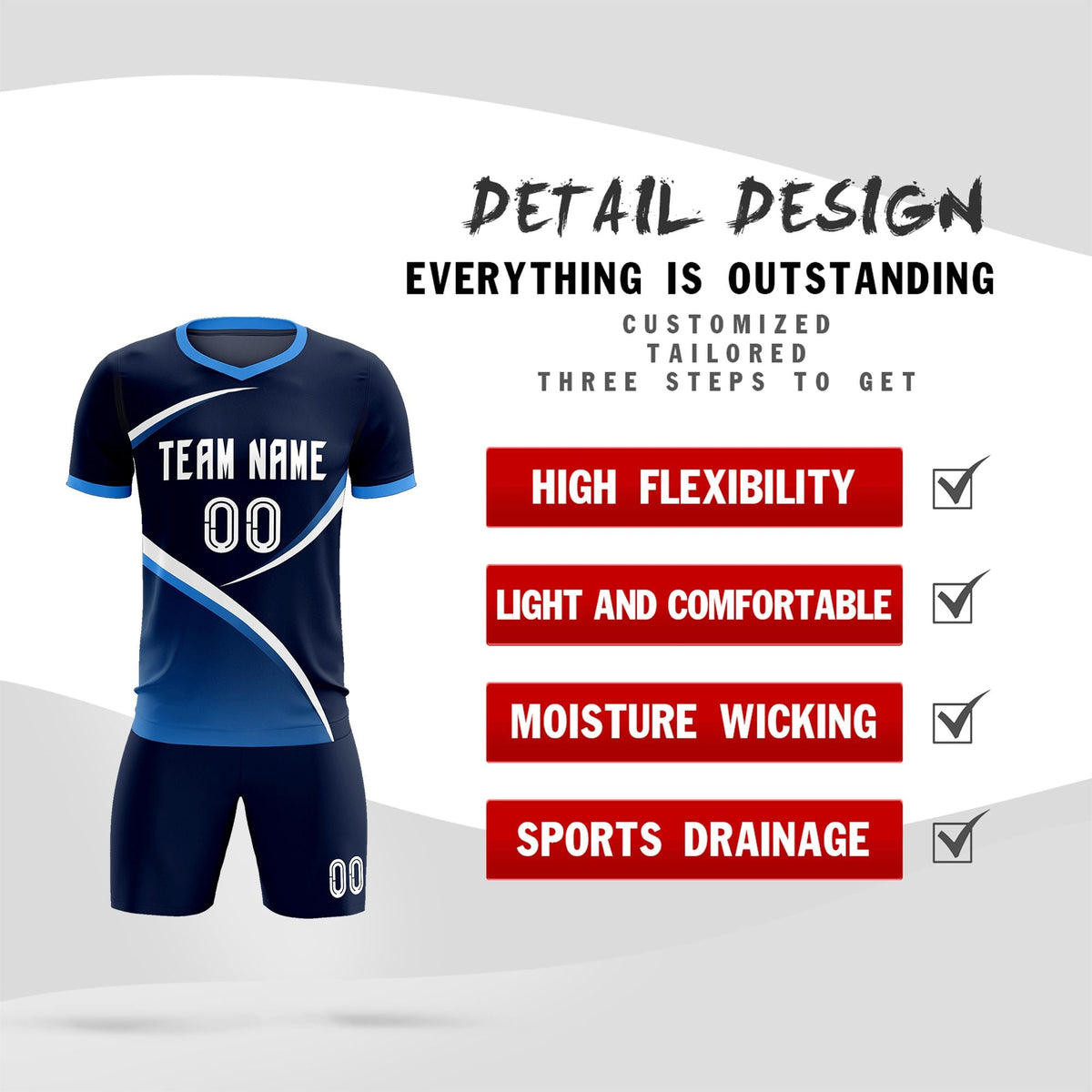 Custom Navy Powder Blue Color Block Training Uniform For Men Soccer Sets Jersey