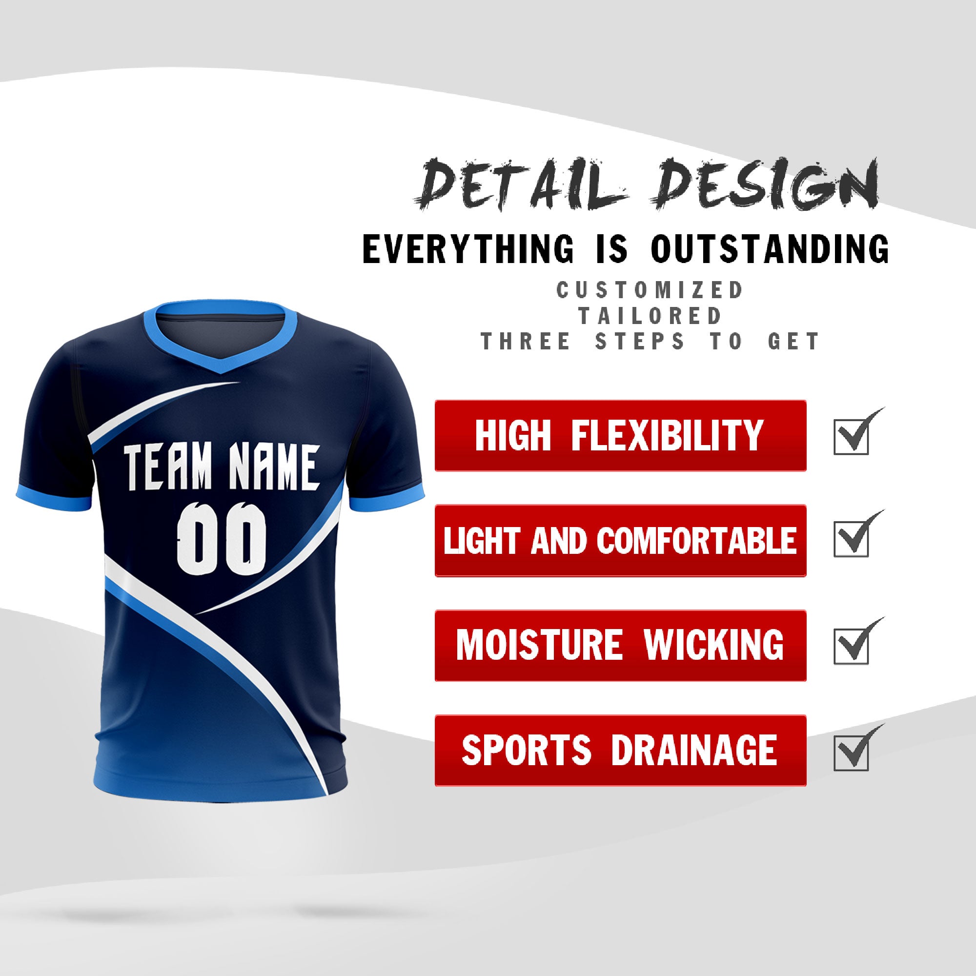 Custom Navy Powder Blue Color Block Training Uniform For Men Soccer Sets Jersey