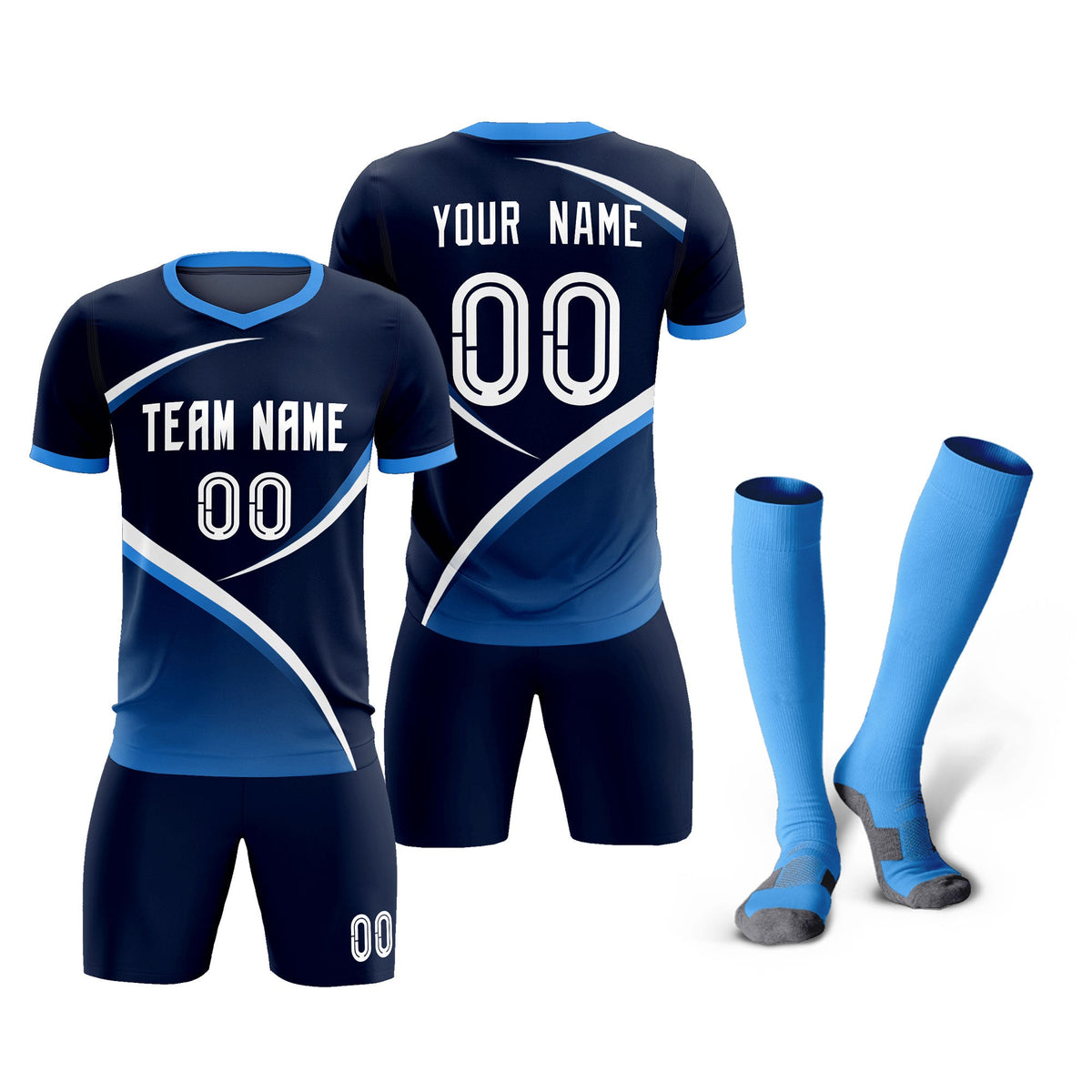 Custom Navy Powder Blue Color Block Training Uniform For Men Soccer Sets Jersey