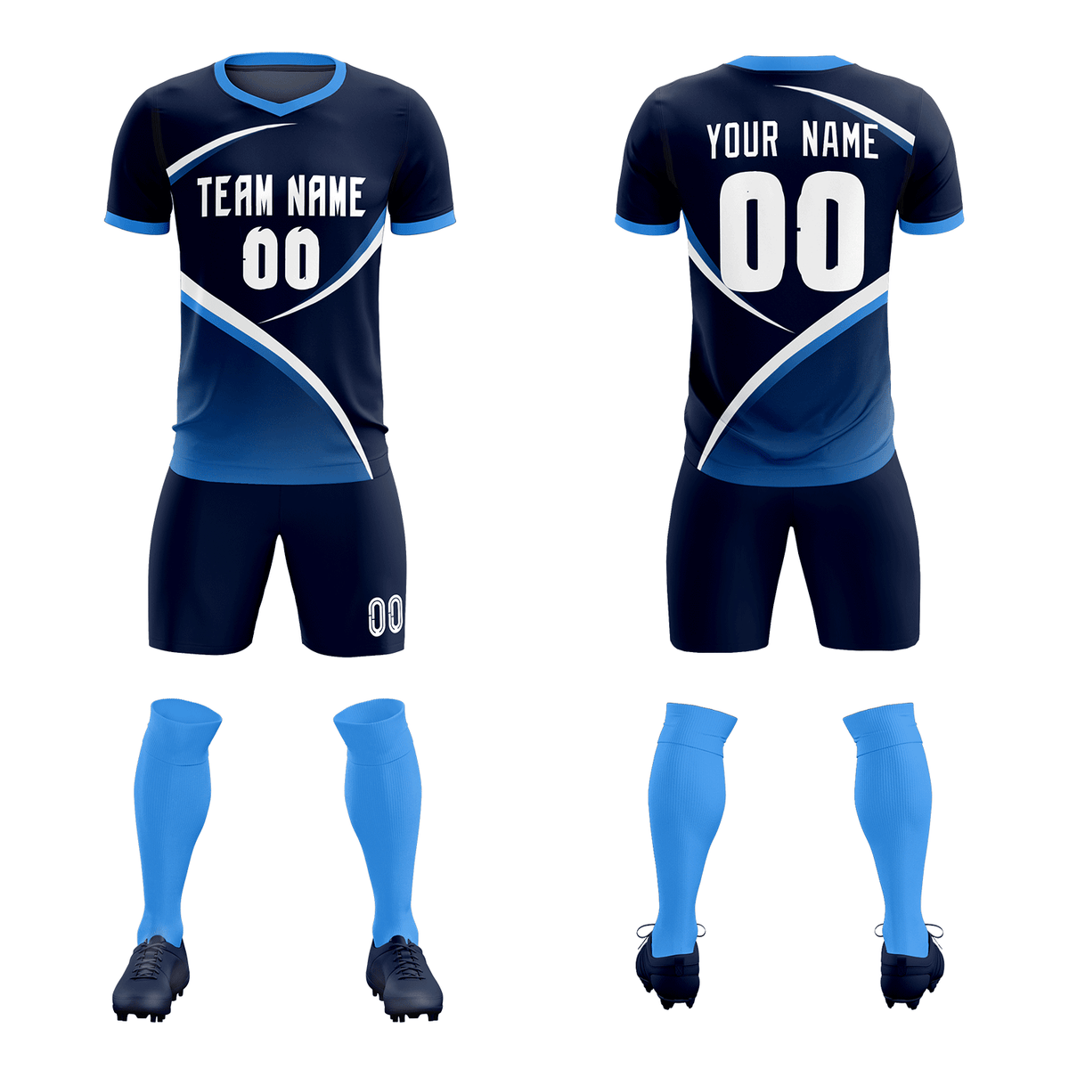 Custom Navy Powder Blue Color Block Training Uniform For Men Soccer Sets Jersey