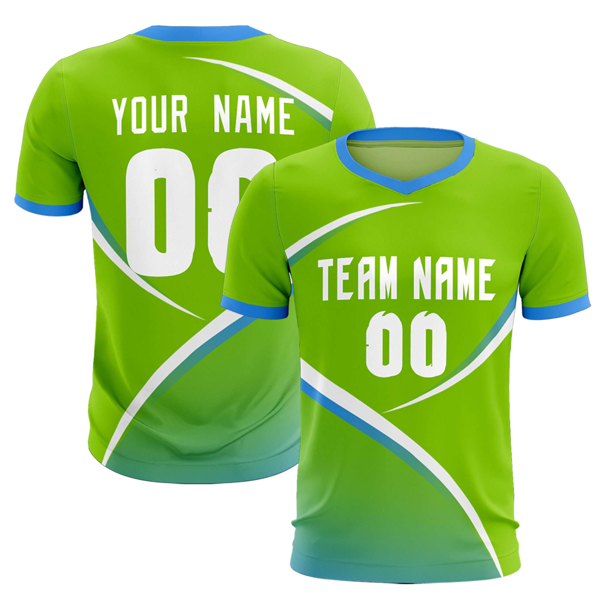 Custom Neon Green Powder Blue Color Block Training Uniform For Men Soccer Sets Jersey
