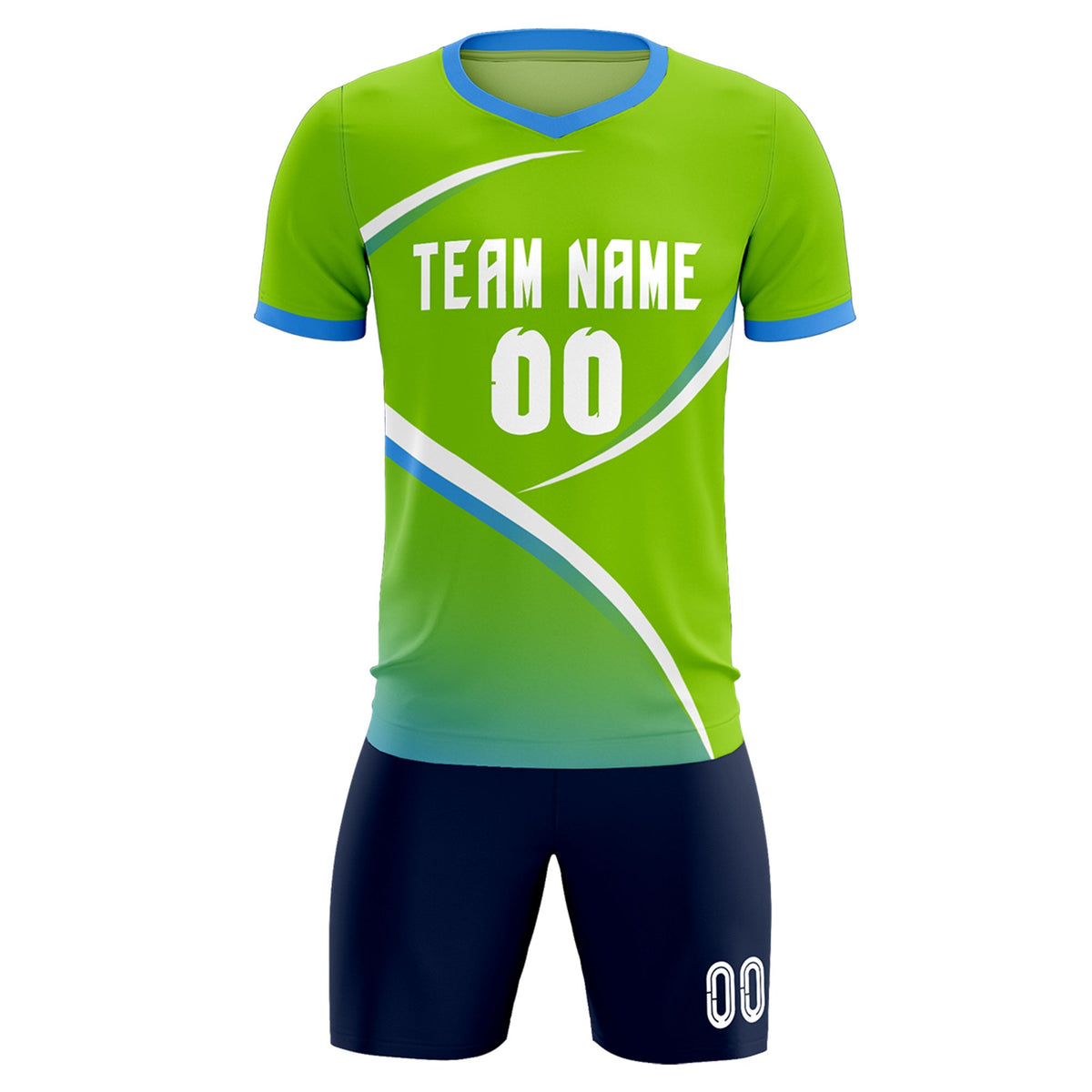 Custom Neon Green Powder Blue Color Block Training Uniform For Men Soccer Sets Jersey